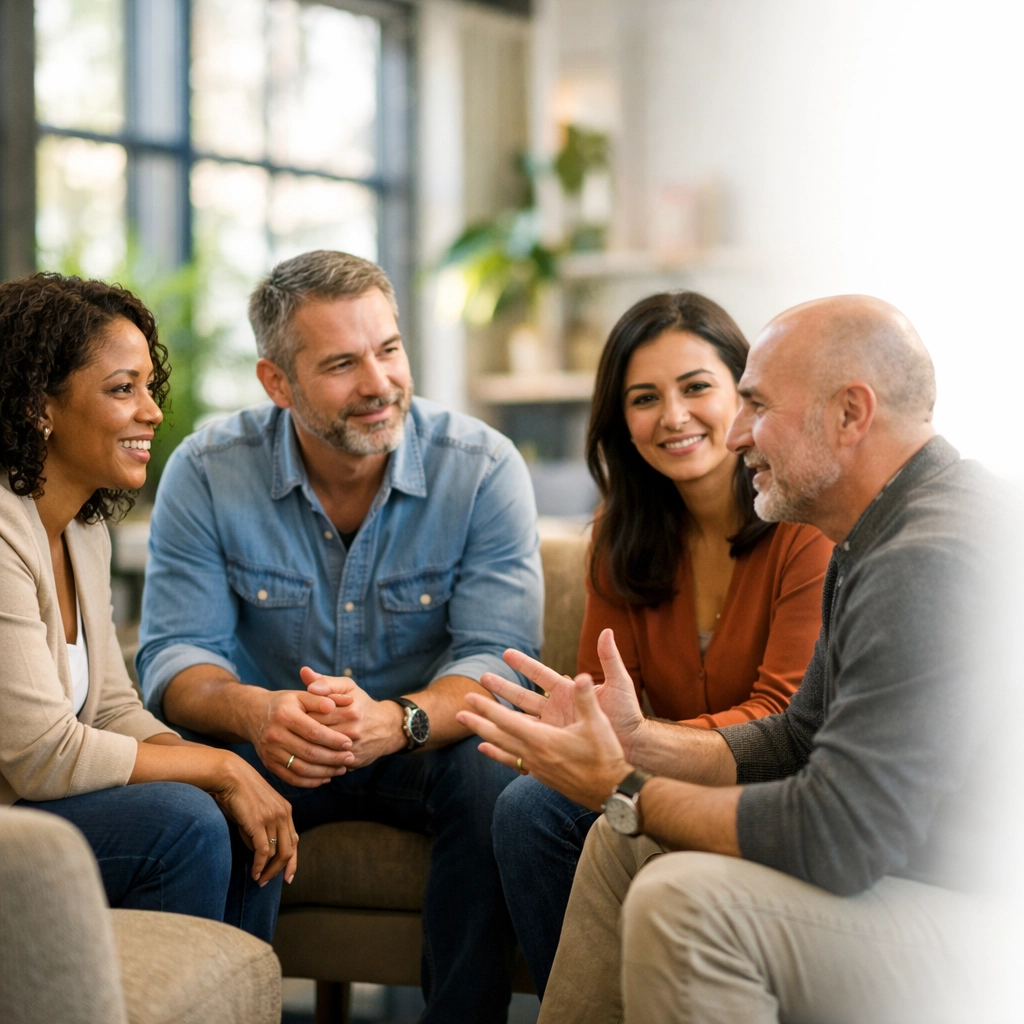 Sober founders participating in a supportive business mastermind group to scale their companies together.