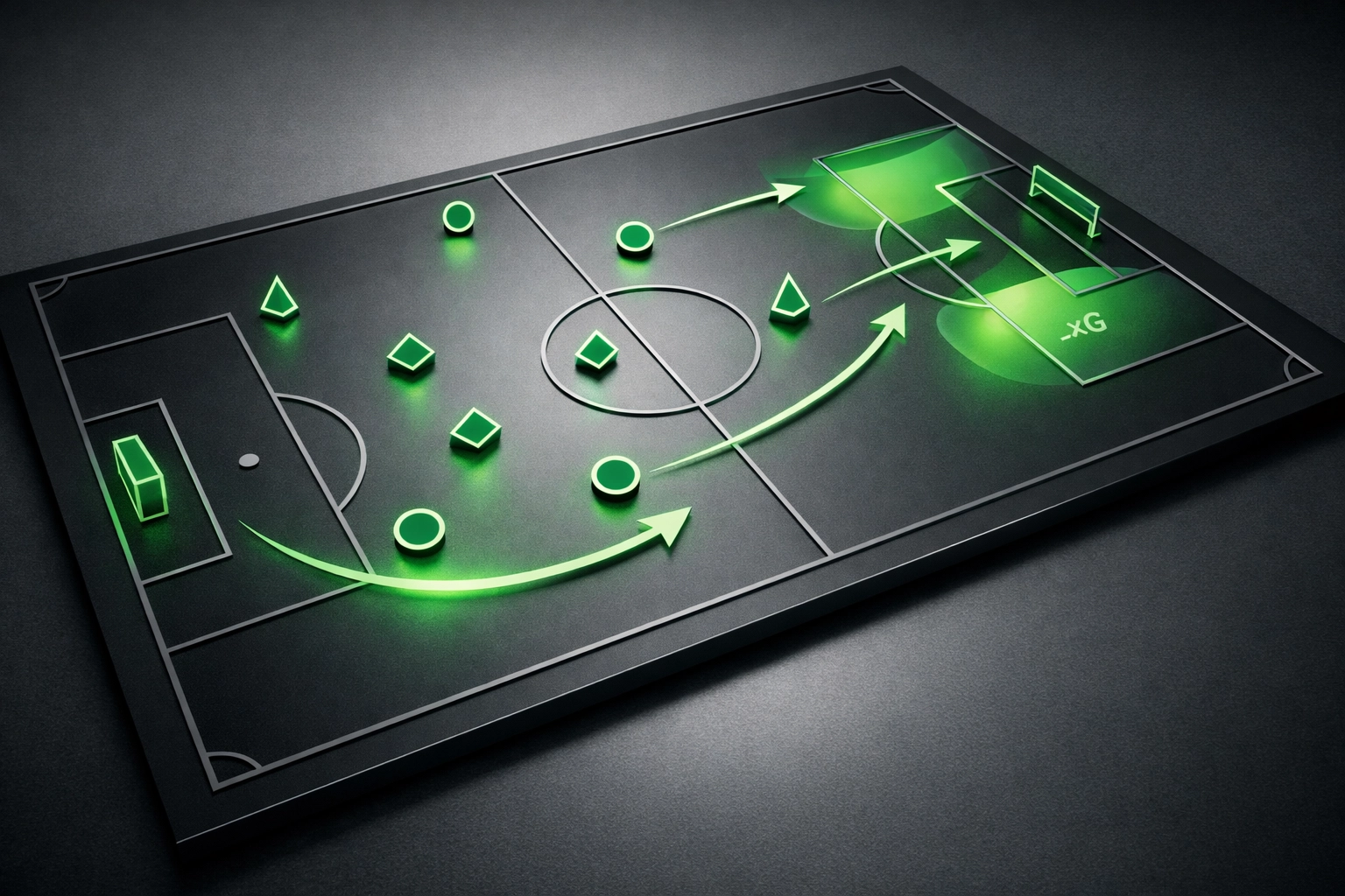 Tactical pitch layout visualizing attacking zones and xG data for football betting tips.