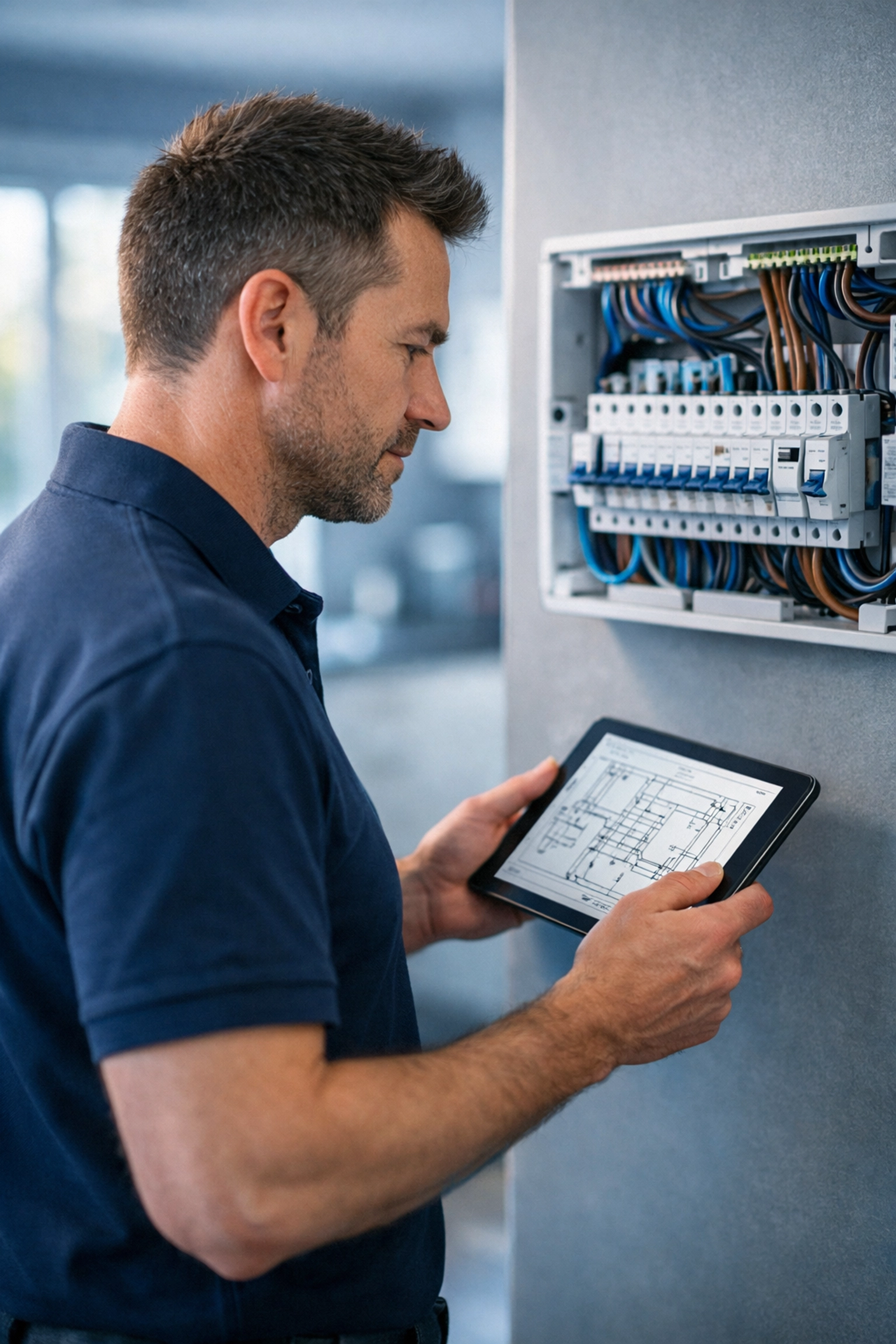 Qualified electrician Dorset performing a professional EICR inspection on a residential consumer unit in Poole.