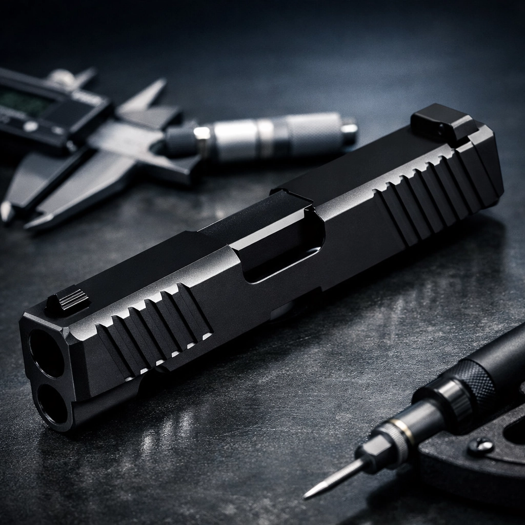 Cerakote coated firearm slide maintaining precision tolerances