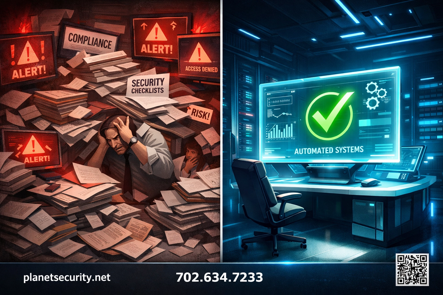 Comparison of manual CMMC compliance chaos versus automated compliance with Yoo-Jin AI