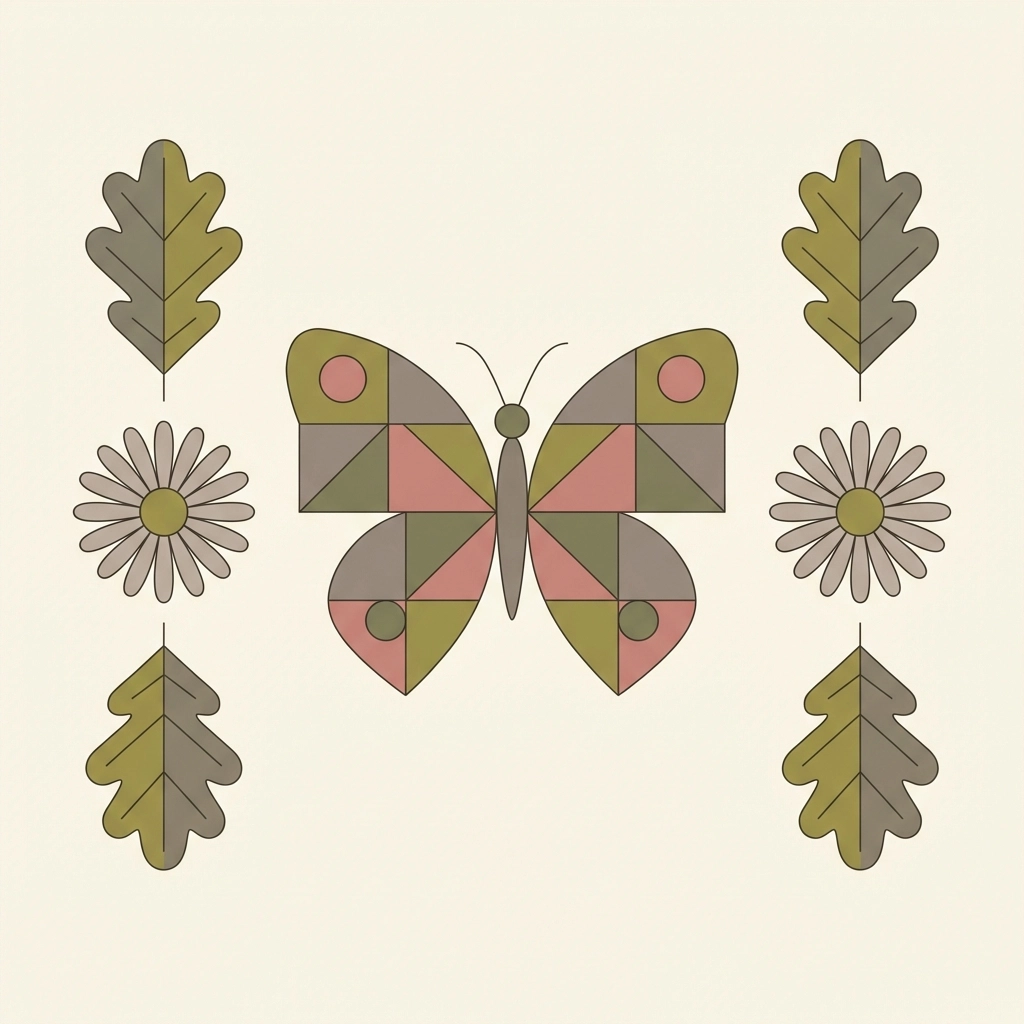 Symmetrical butterfly and leaves illustrating common symmetry patterns found during a farm nature scavenger hunt