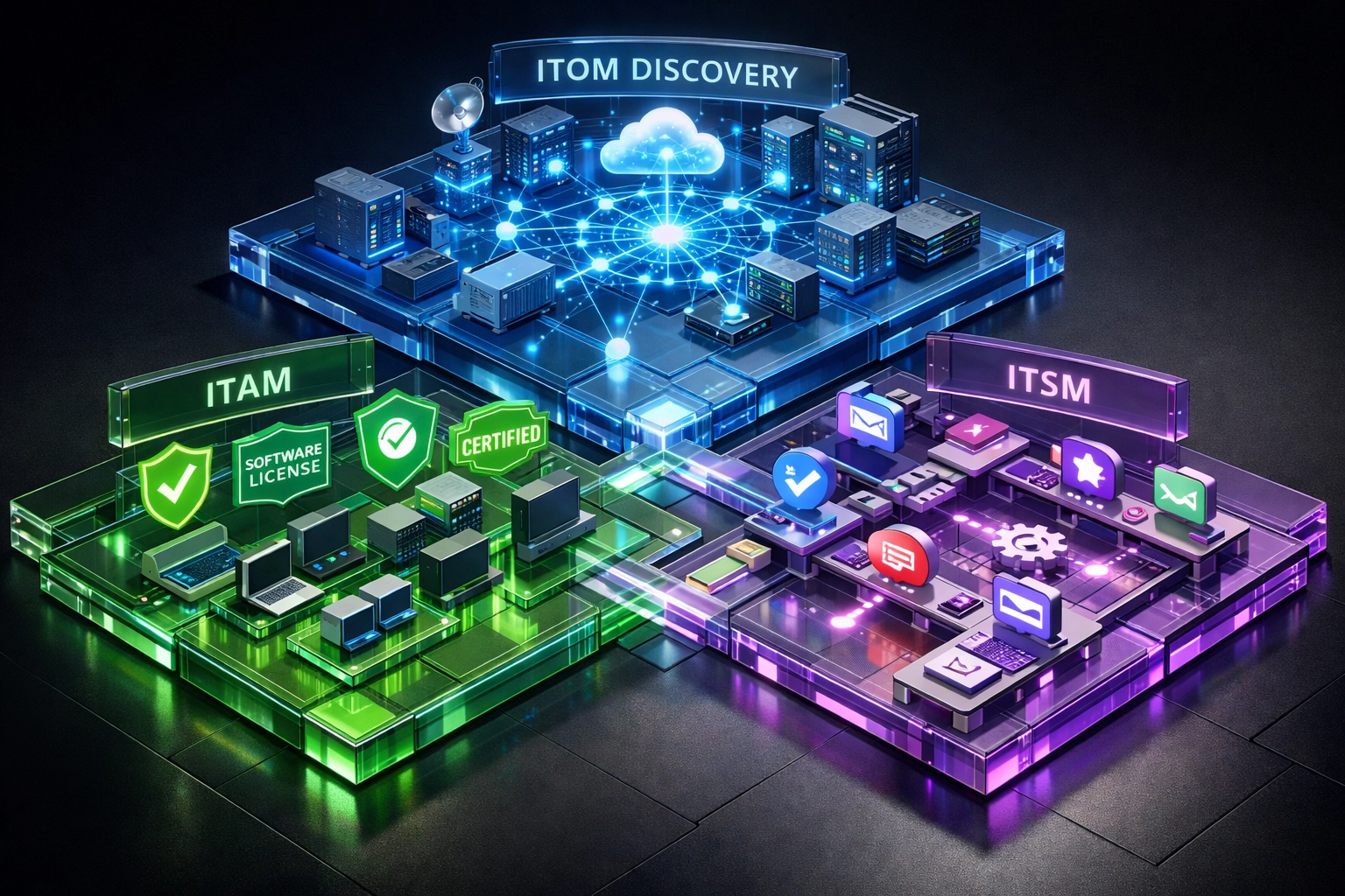 ServiceNow ITOM, ITAM, and ITSM modules showing specialized consulting expertise requirements