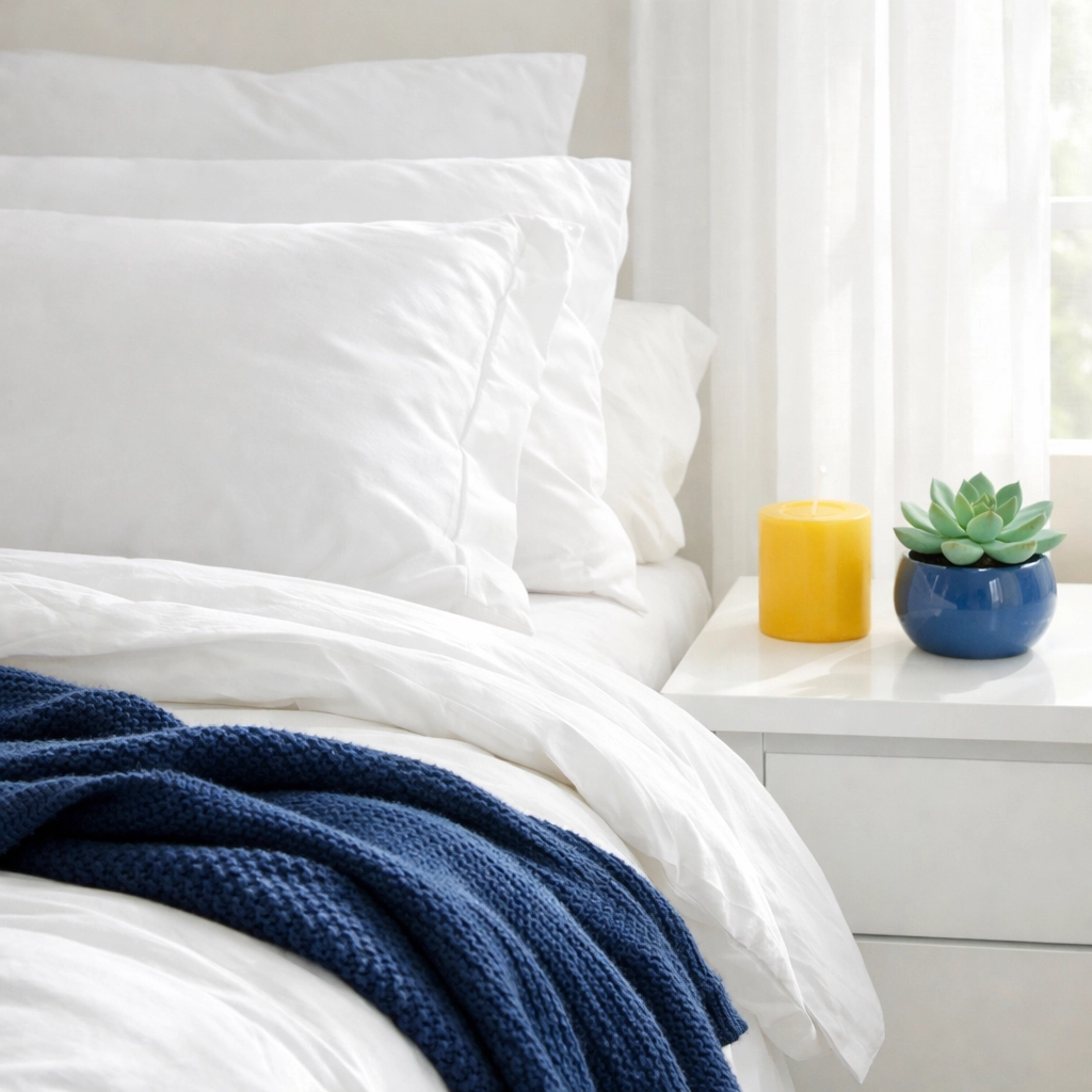 Clean bedroom with dust-free nightstands, promoting healthy indoor air quality for Charlestown families.