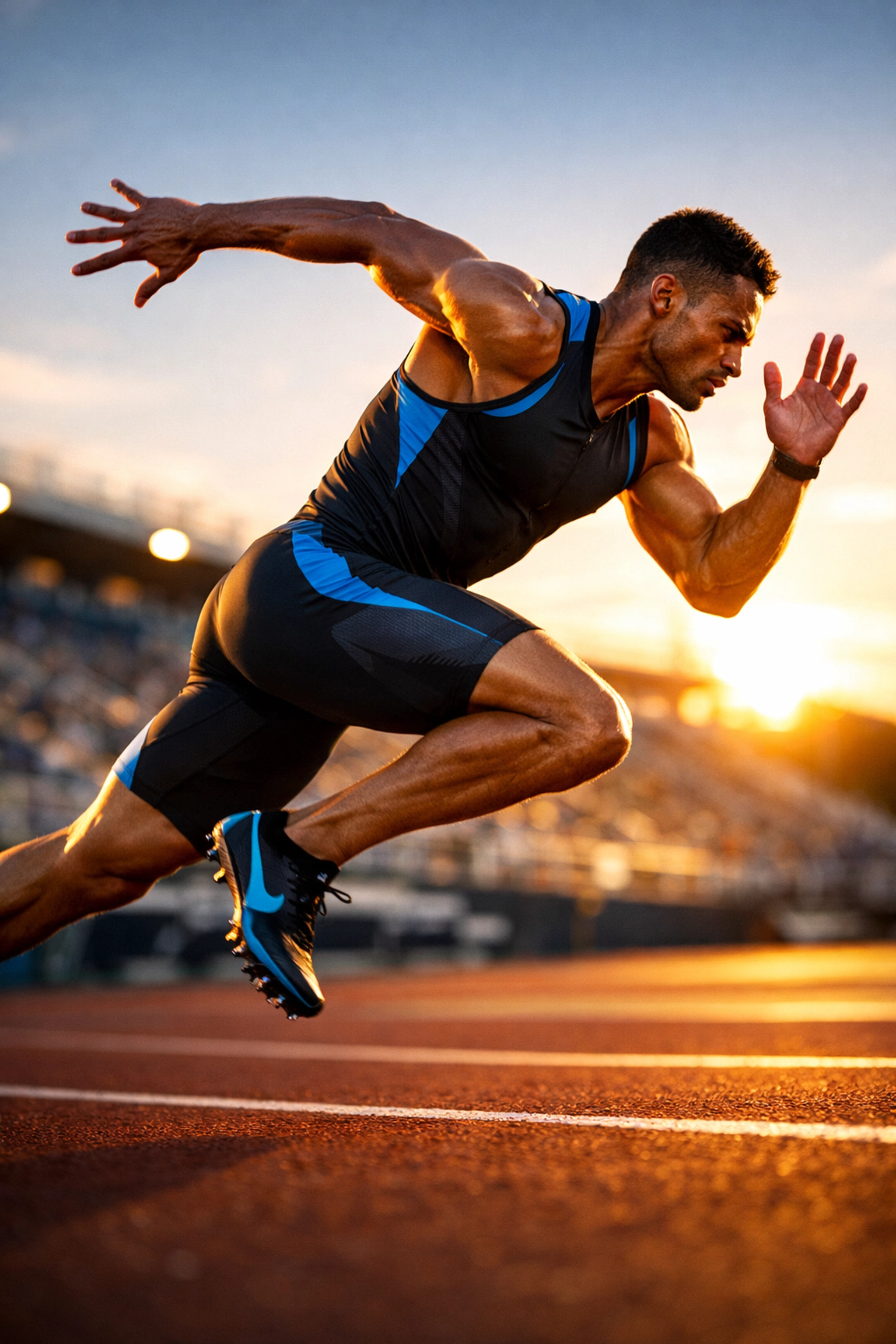 Professional athlete sprinting demonstrating peak performance and sports recovery benefits