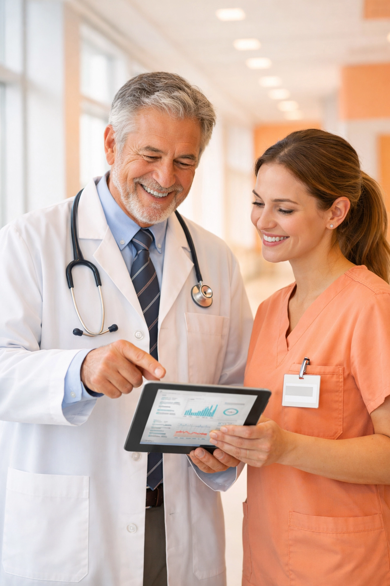 Senior physician mentoring a young nurse, illustrating the importance of retention in healthcare staffing.