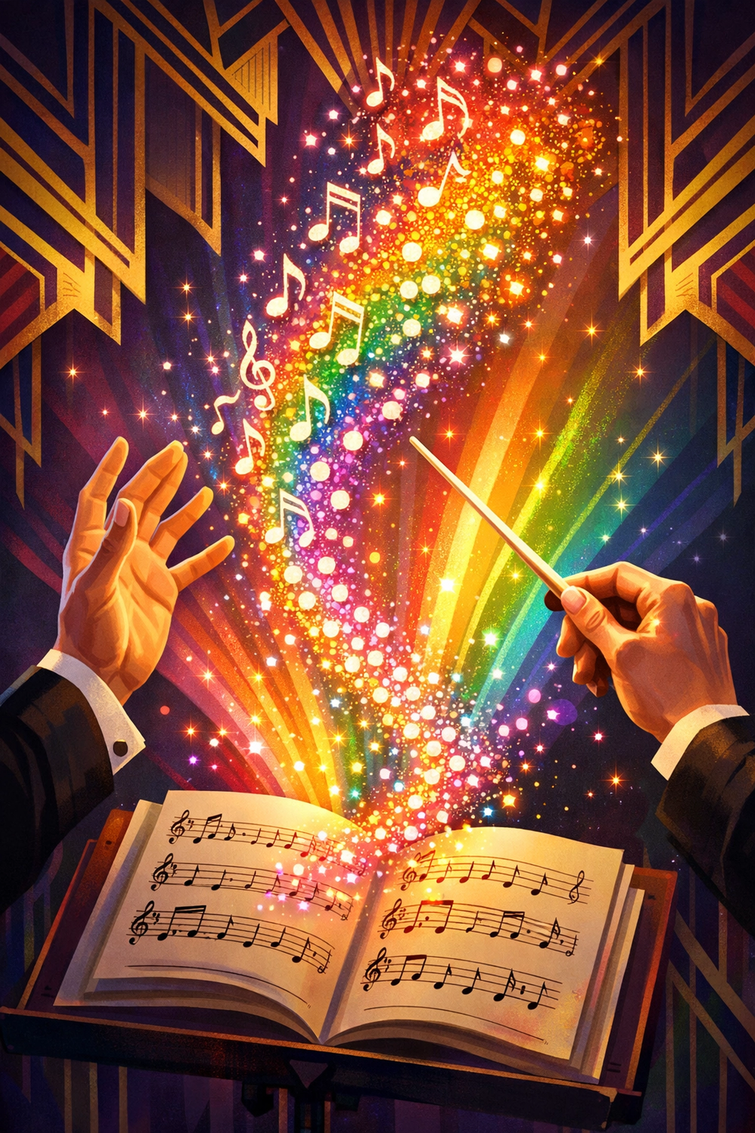 Orchestra conductor's hands creating spectacle, symbolizing Eurovision's hidden queer sensibility