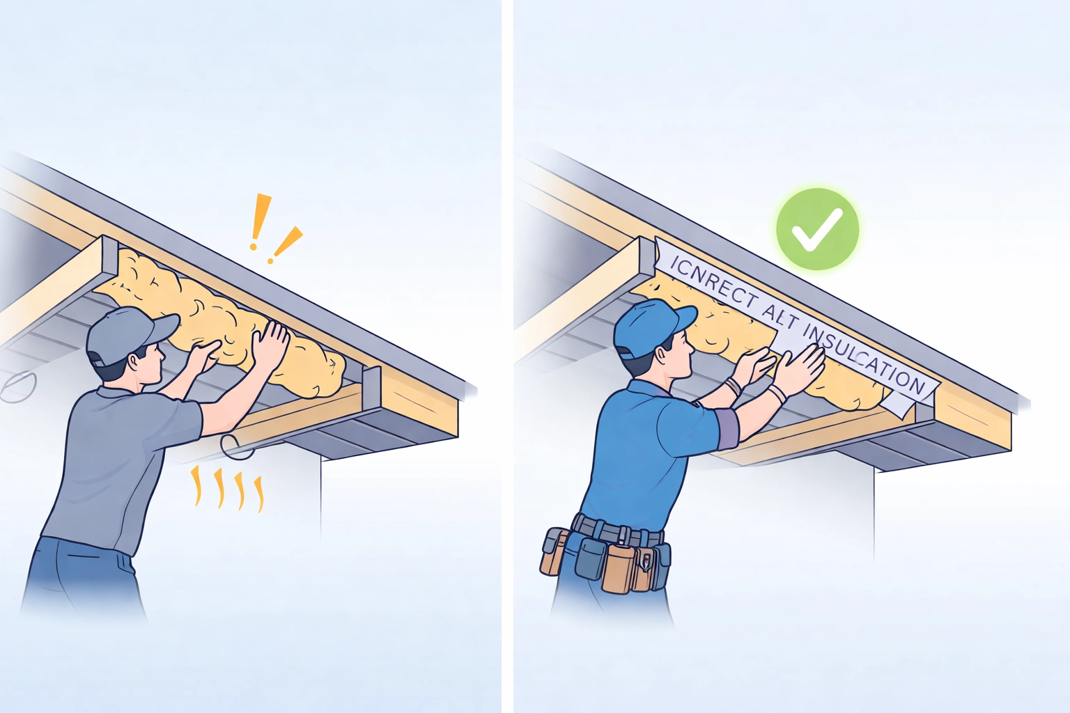 Comparison of DIY insulating mistakes versus professional installation in lofts, stressing air quality and safety benefits