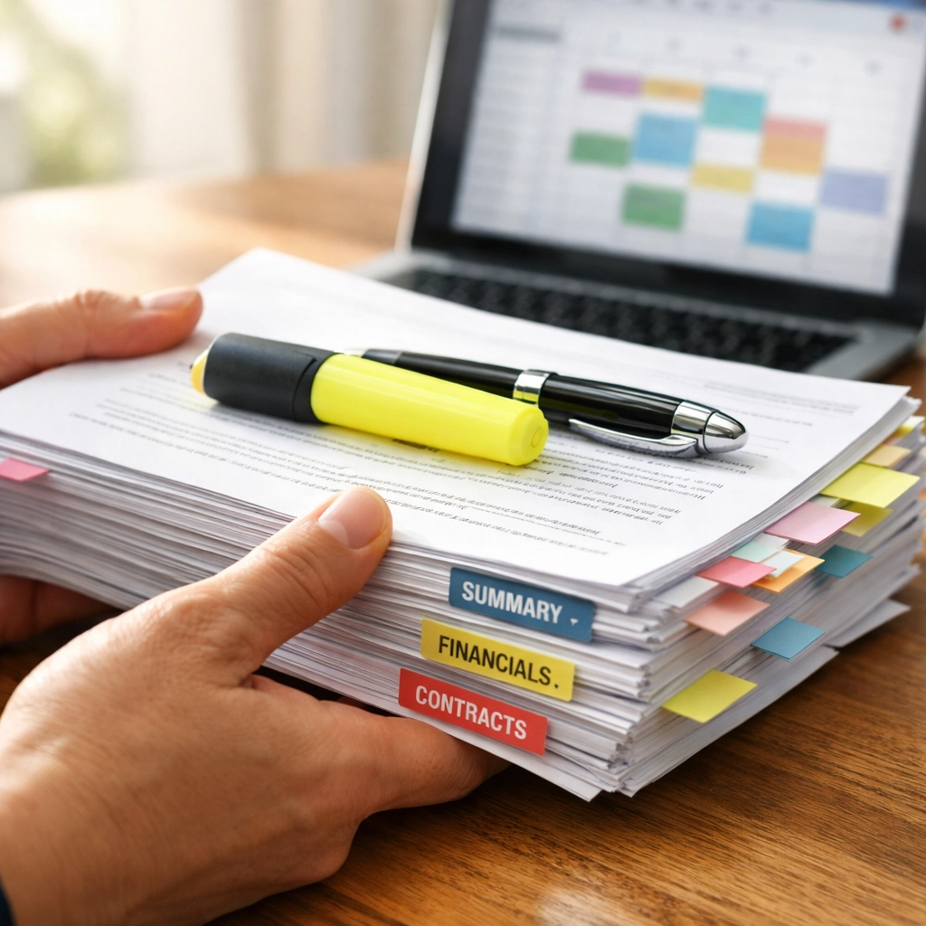 Parent reviewing draft IEP document with highlighter and notes before school meeting