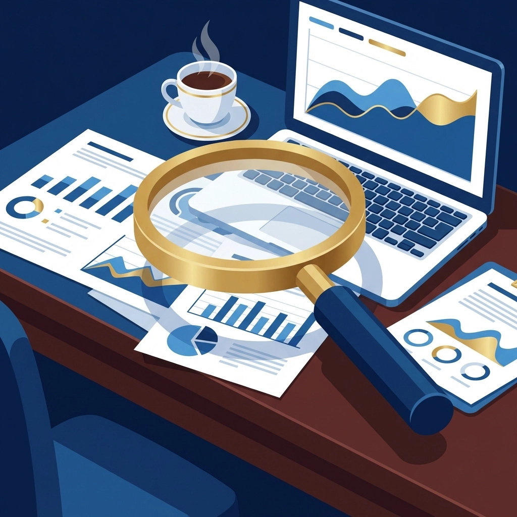 Magnifying glass examines investment documents, highlighting hedge fund due diligence process