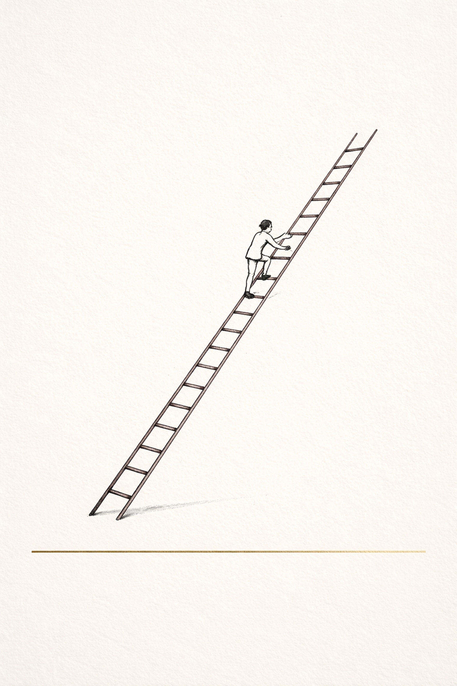 Minimalist ladder illustration with a figure climbing upward, representing steady progress in building a sustainable creative career