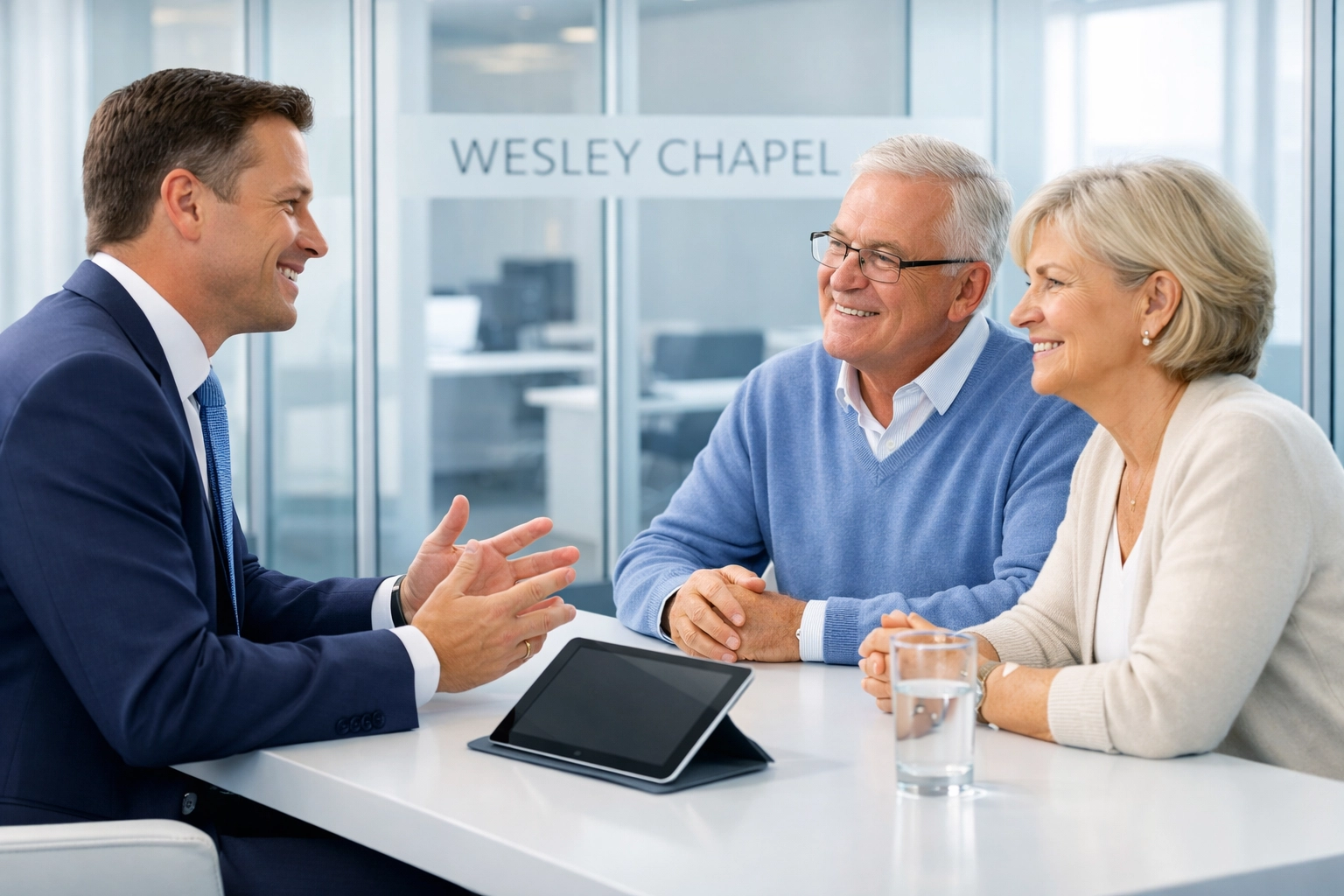 Professional advisor in a Wesley Chapel office providing retirement planning Wesley Chapel FL services to a couple.