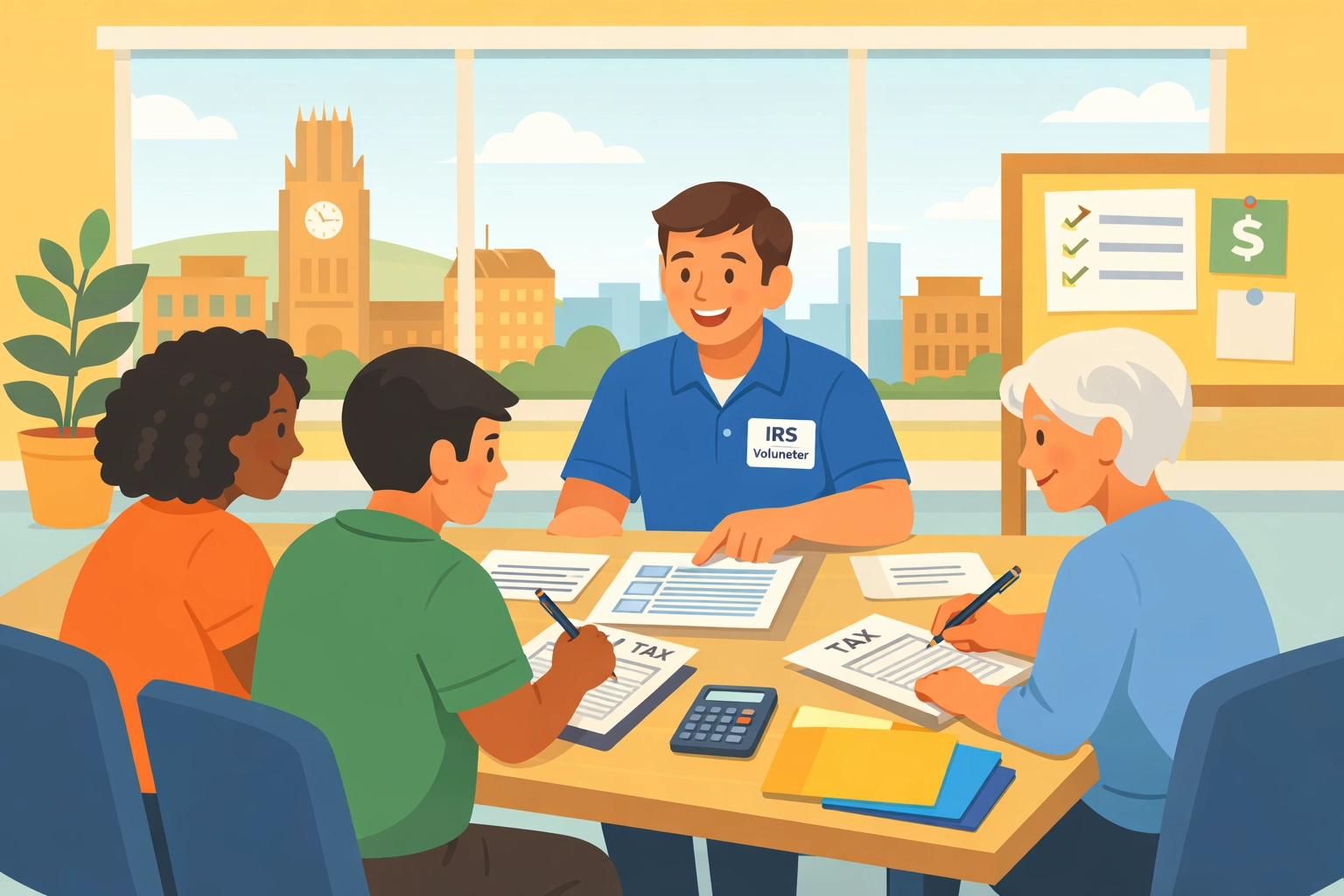 VITA volunteer helping New Haven taxpayers with free tax preparation