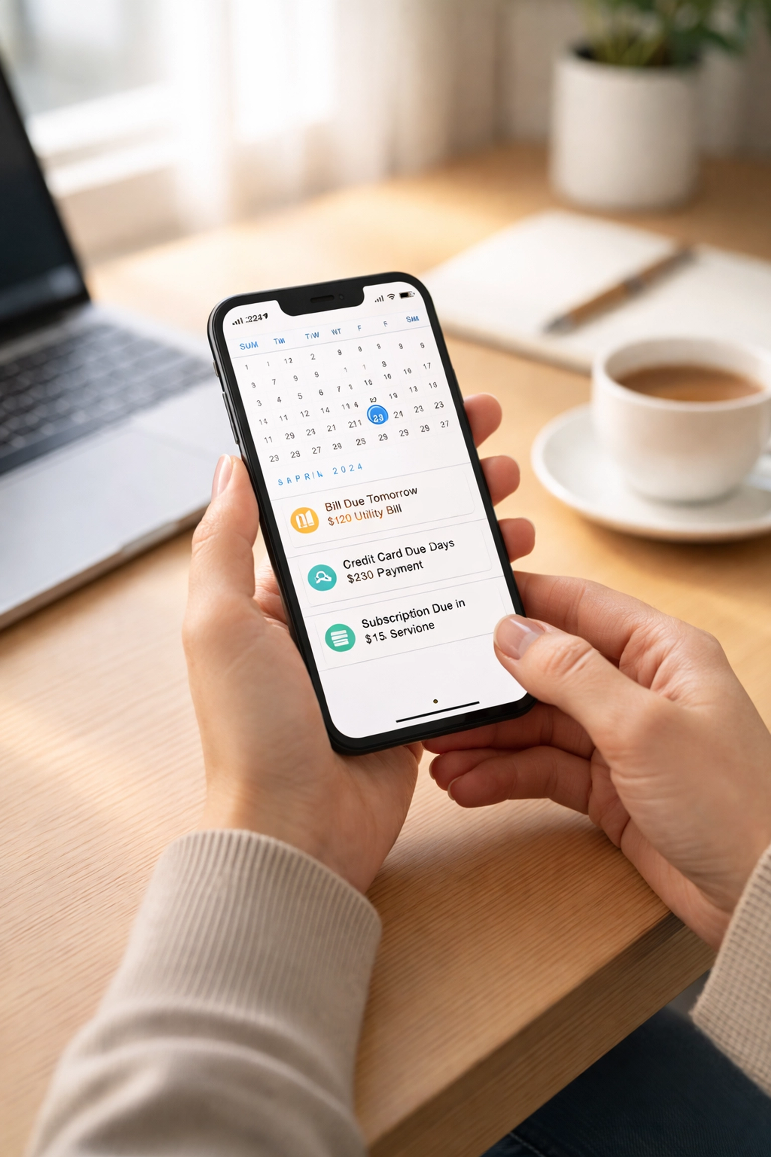 Person using smartphone calendar to set payment reminders, helping avoid credit late payments