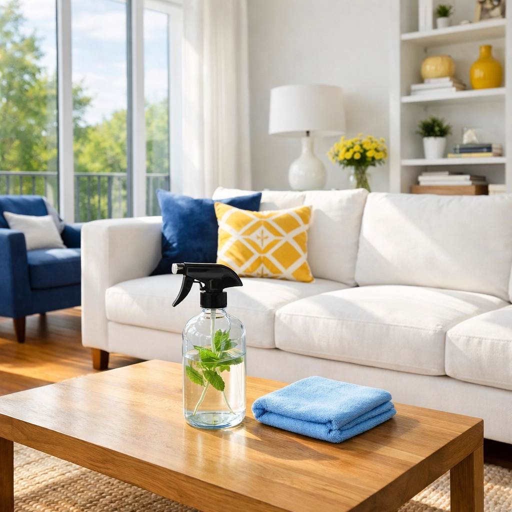 Eco-friendly maid service Cambridge results in a fresh, sun-drenched modern living room.