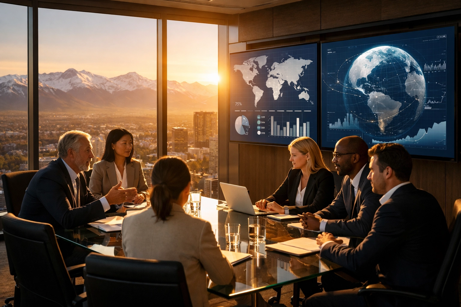 Dakdan Worldwide strategy team meeting in a Colorado office to drive cross-industry innovation.