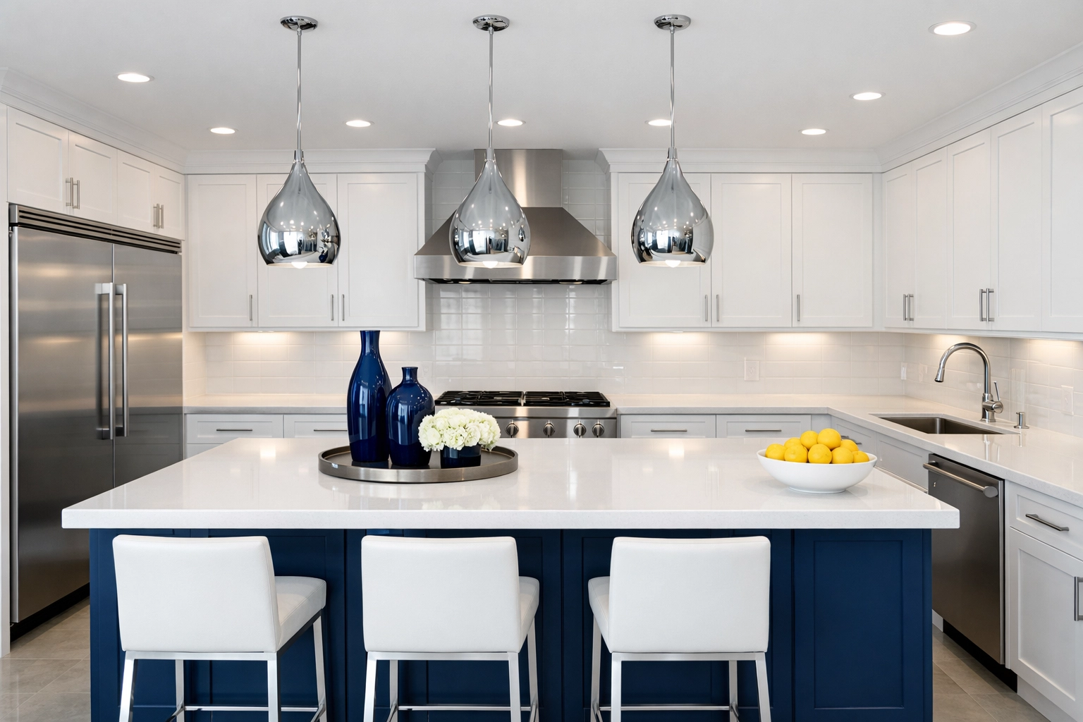 Spotless luxury kitchen with polished appliances and clean countertops after a move-in deep cleaning service.