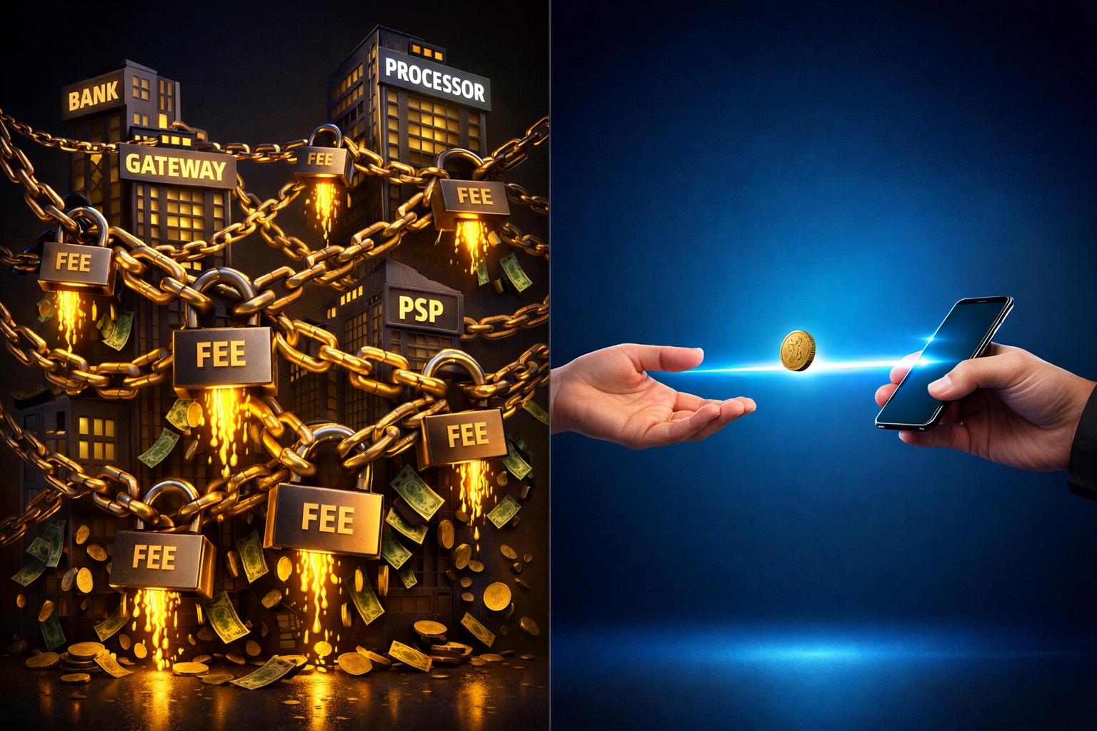 Self-custody crypto payments eliminating middlemen compared to traditional payment processors