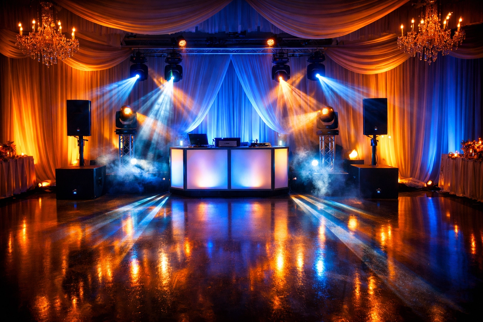 Atlanta wedding reception venue with professional DJ setup and uplighting