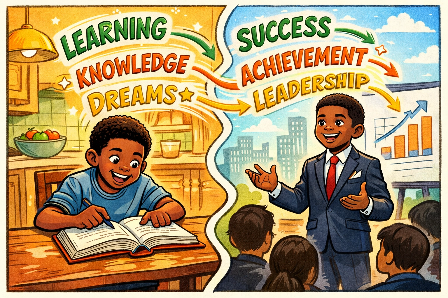 Black youth's journey from reading at home to professional success through vocabulary development