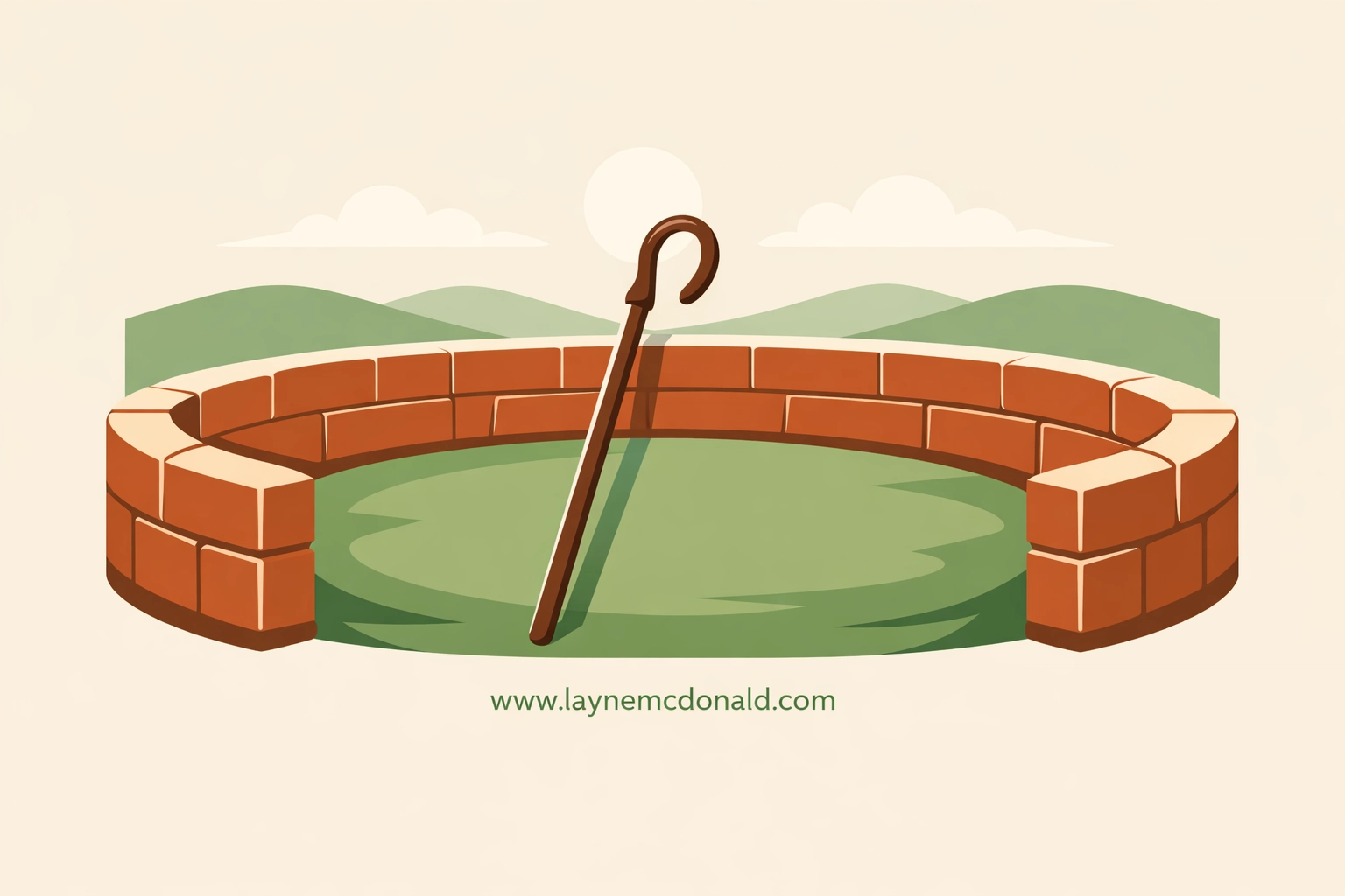A shepherd’s crook beside a protective wall, representing a safe haven and the protection of a church flock.