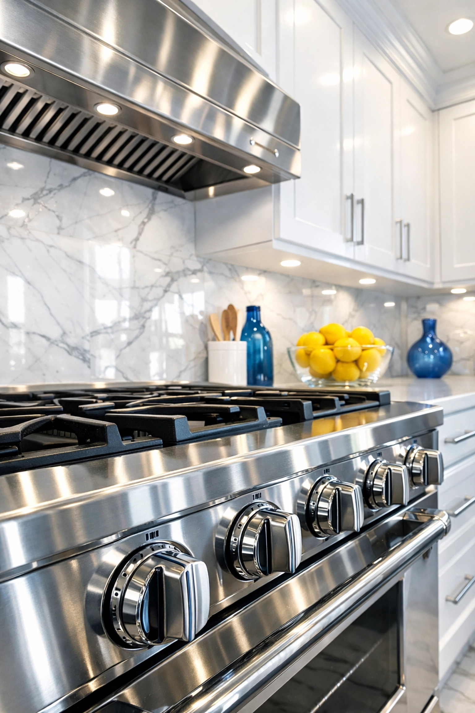 Close-up of a sparkling clean kitchen with a polished stove as part of a deep cleaning Natick MA service.