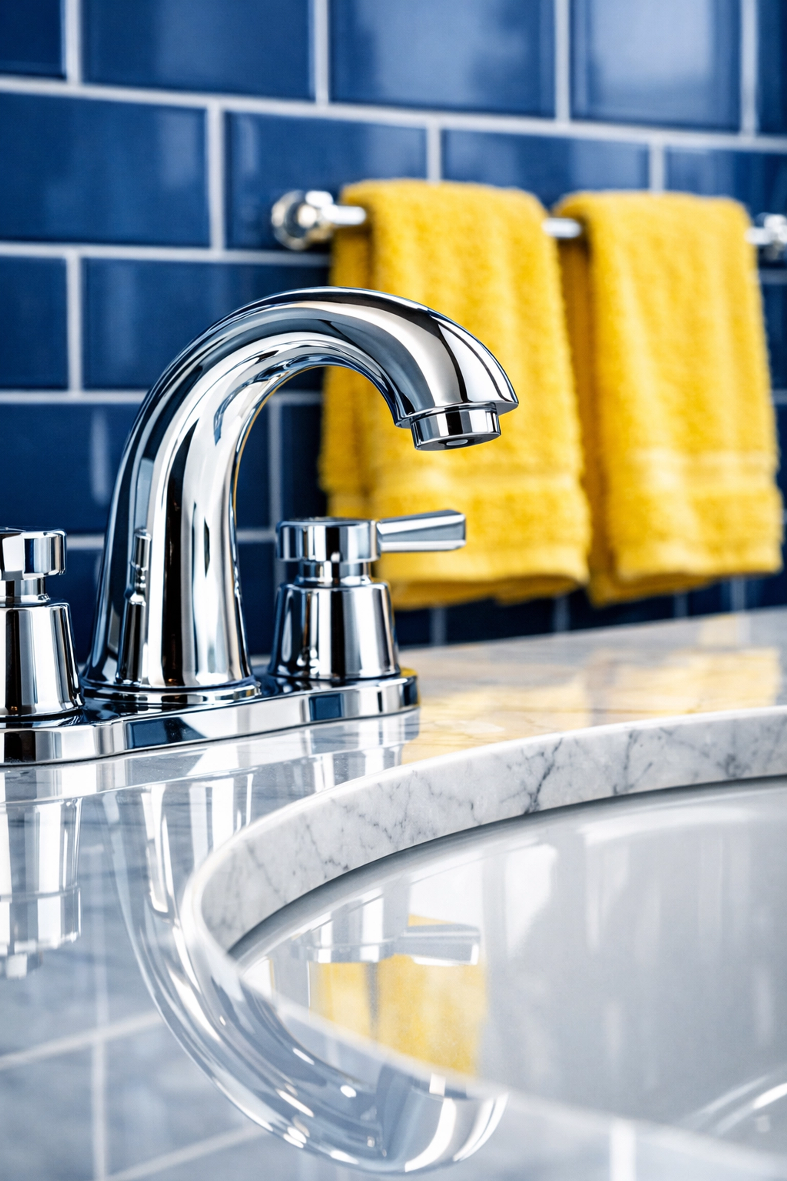 Sparkling bathroom vanity with a chrome faucet detailed by The Cleaning Ninjas bi weekly house cleaning.