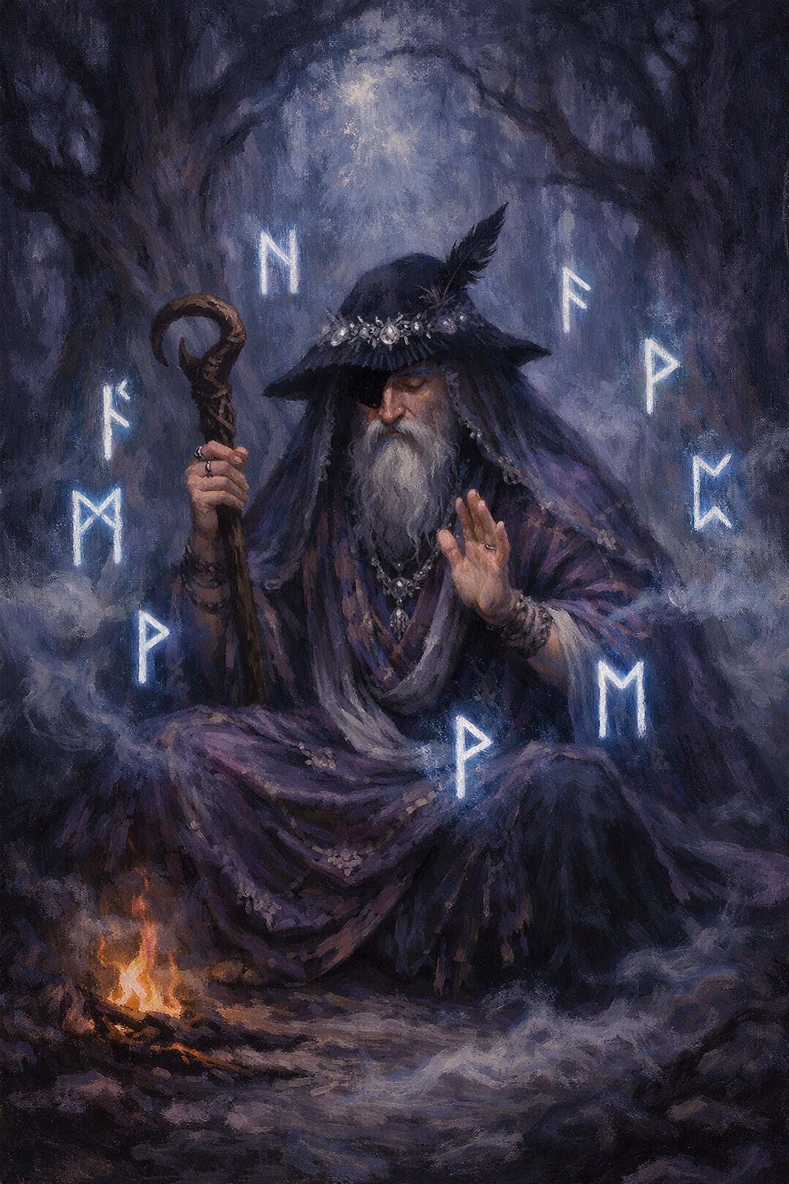 Odin practicing seiðr magic in feminine robes, breaking Viking gender norms