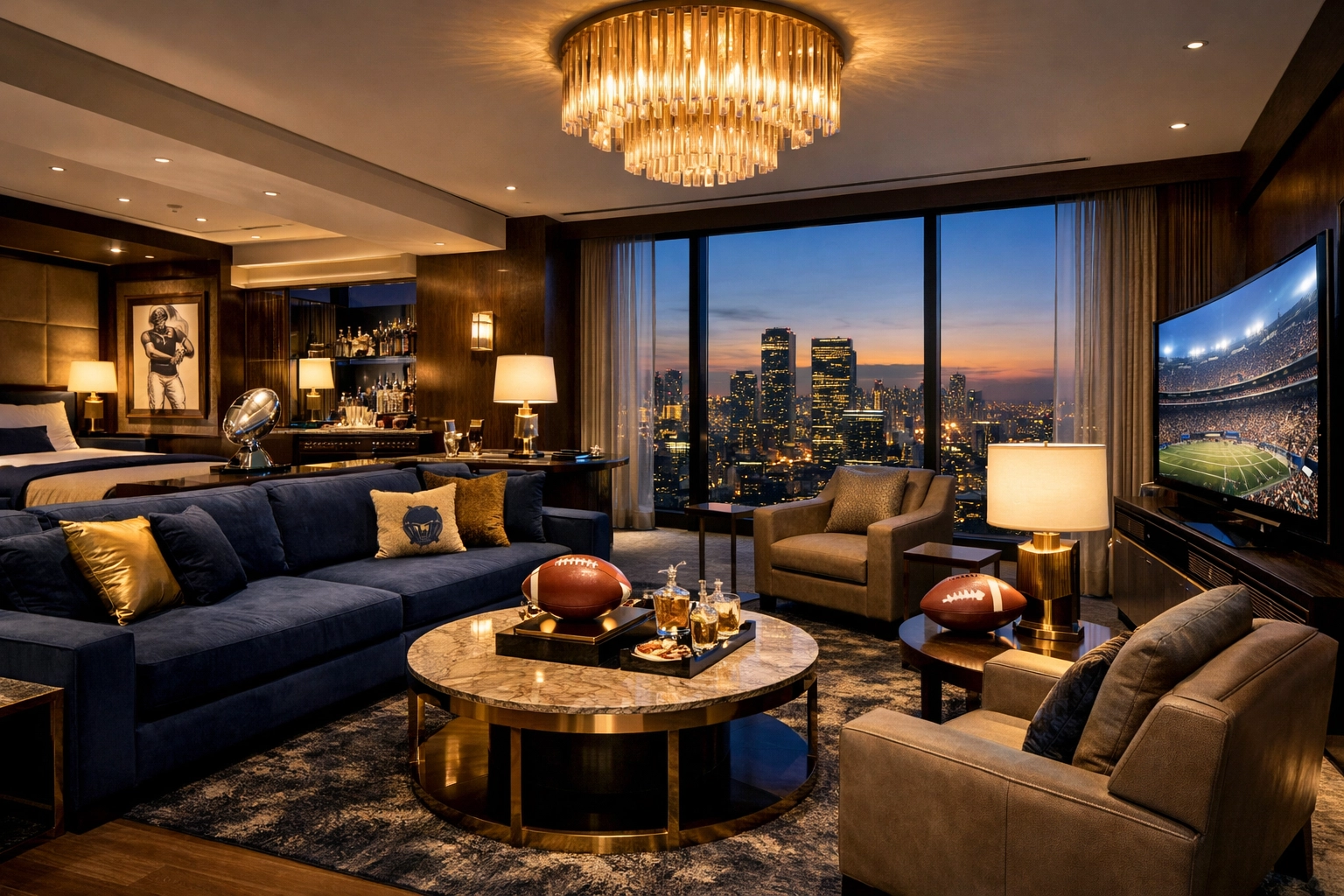 Boost Your Brand Presence Instantly with These 5 Super Bowl VIP Hospitality Strategies Luxury hotel suite with city views for Super Bowl VIP executive accommodations