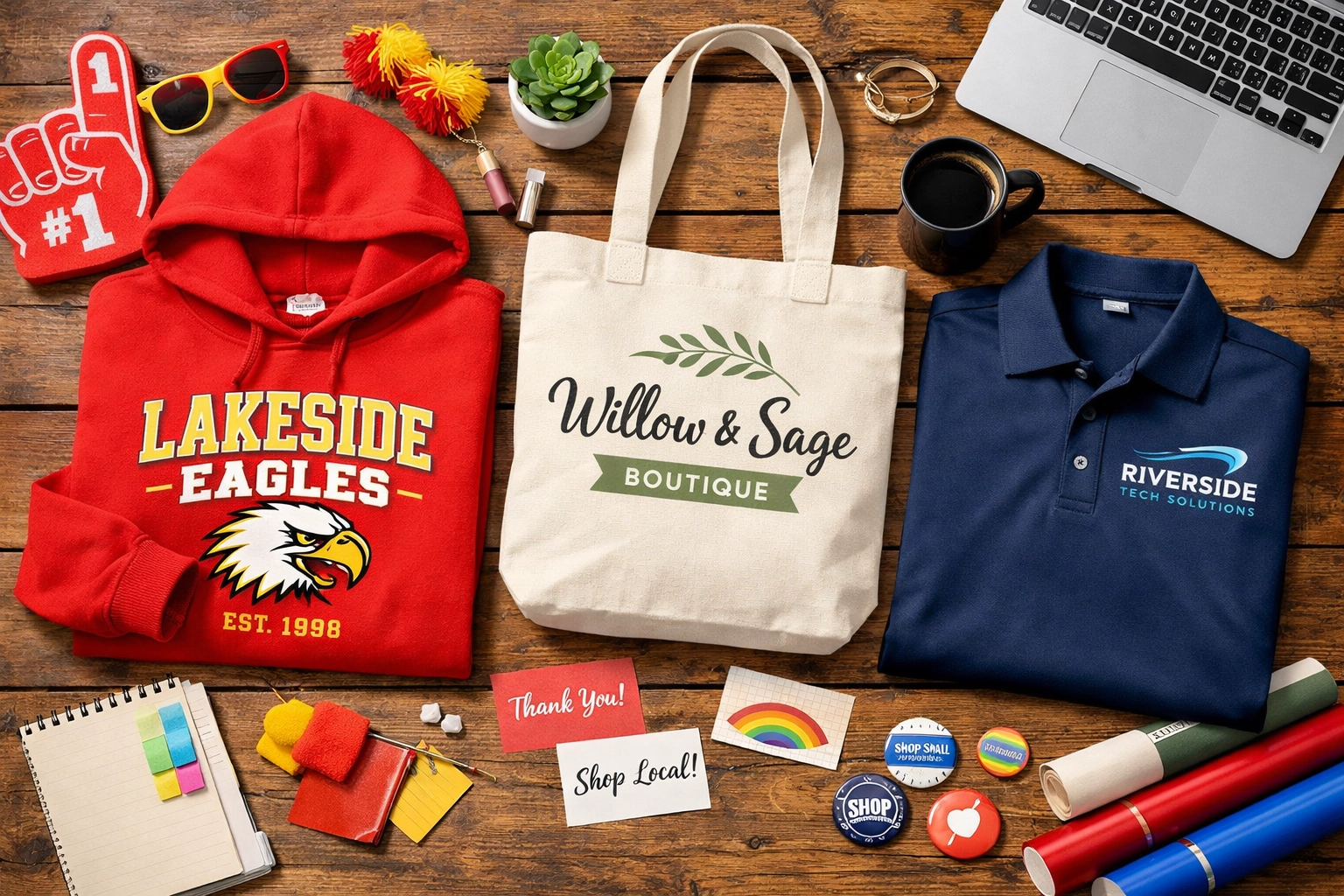 Vibrant collection of custom printed t shirts and apparel made with wholesale DTF transfers.