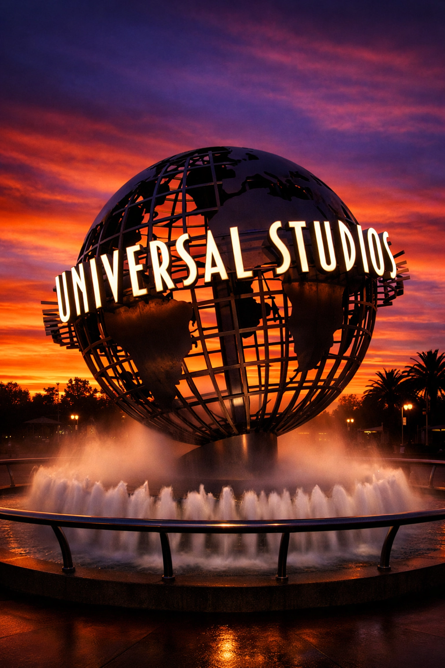Iconic Universal Studios Hollywood globe at sunset, one of the best photography locations for long exposure shots.