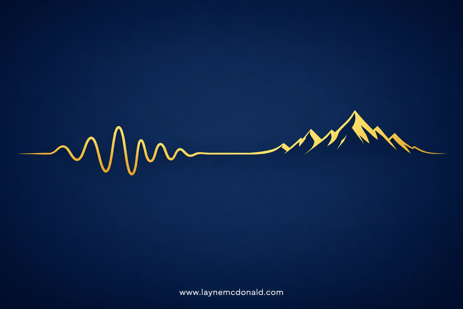 Golden sound wave morphing into mountain peaks representing the depth and truth of faith-based creativity.