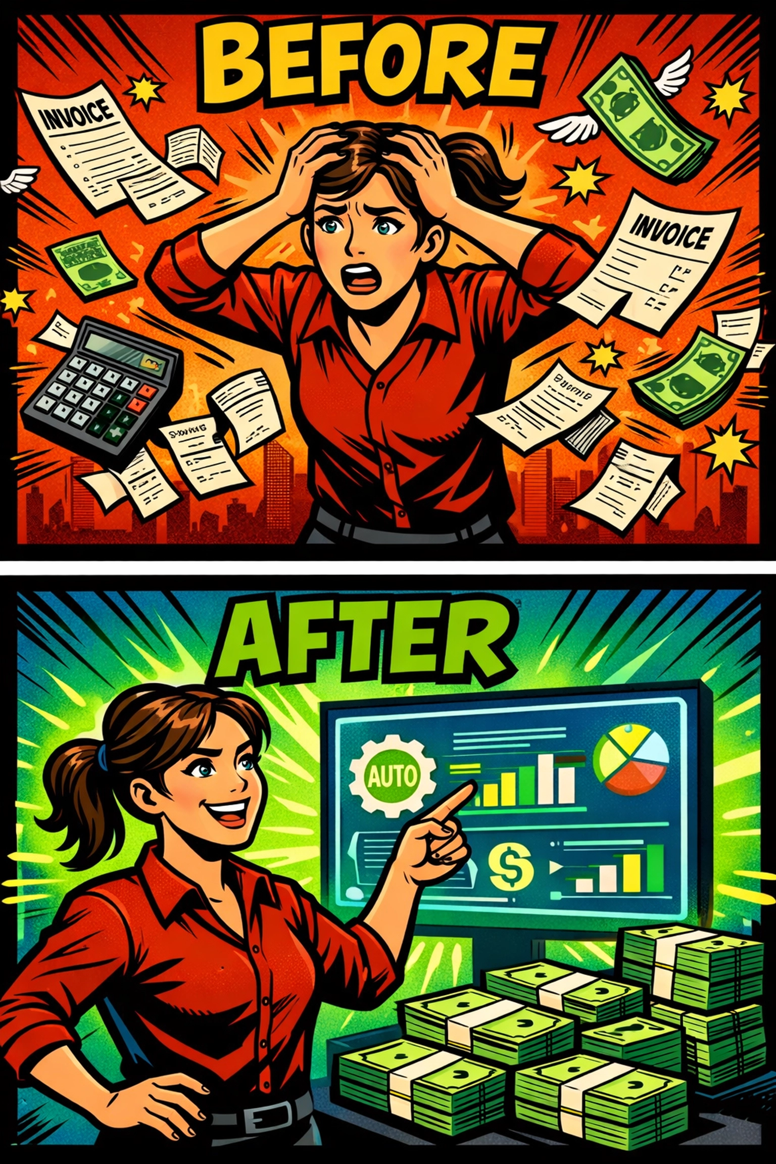 Business automation reduces costs and errors: frustrated owner becomes confident with automated systems