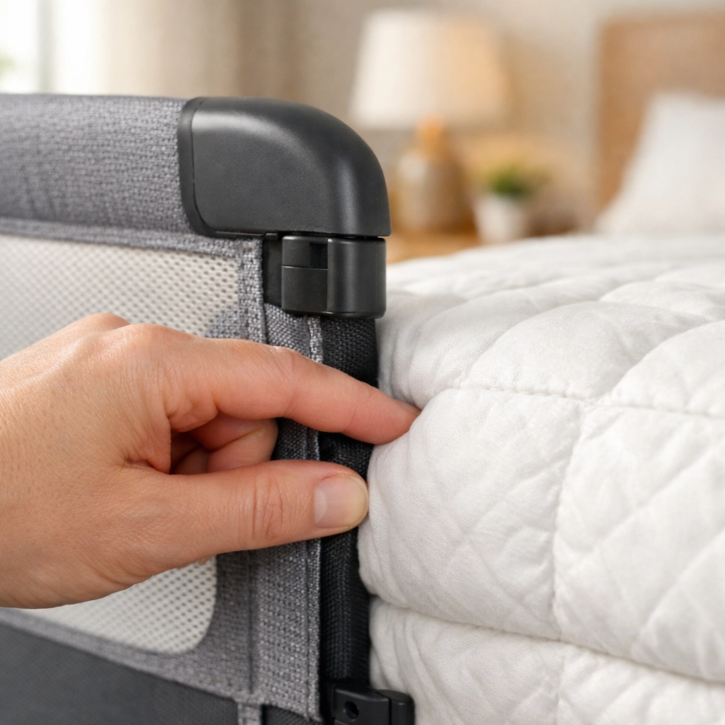 Ensuring a secure fit between a bed rail and mattress to prevent gaps and entrapment hazards.