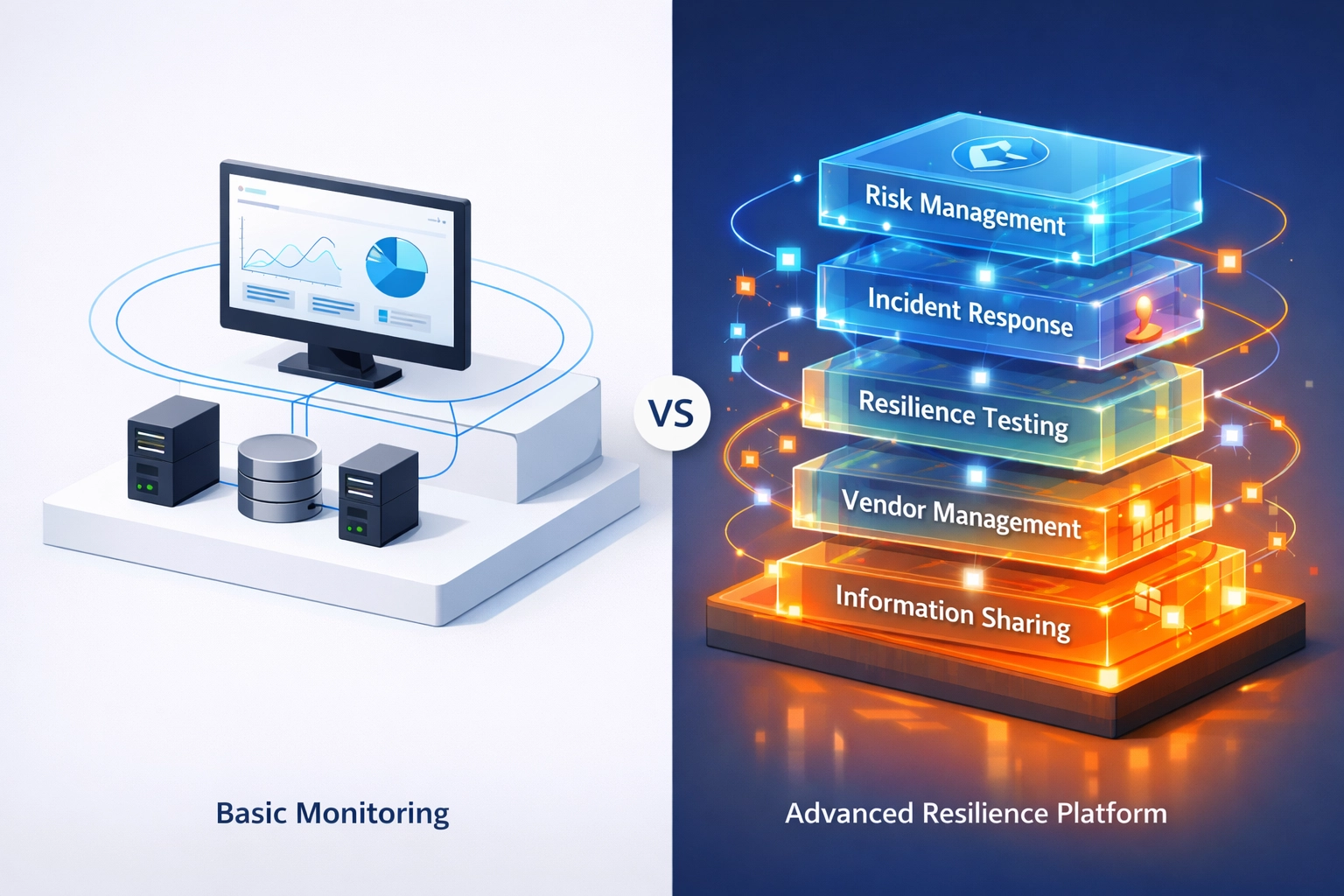 ServiceNow ITOM vs integrated DORA compliance ecosystem with five regulatory pillars