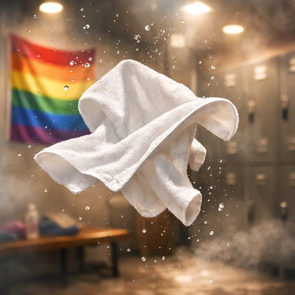 Towel drop moment in locker room sparking unexpected gay romance connection