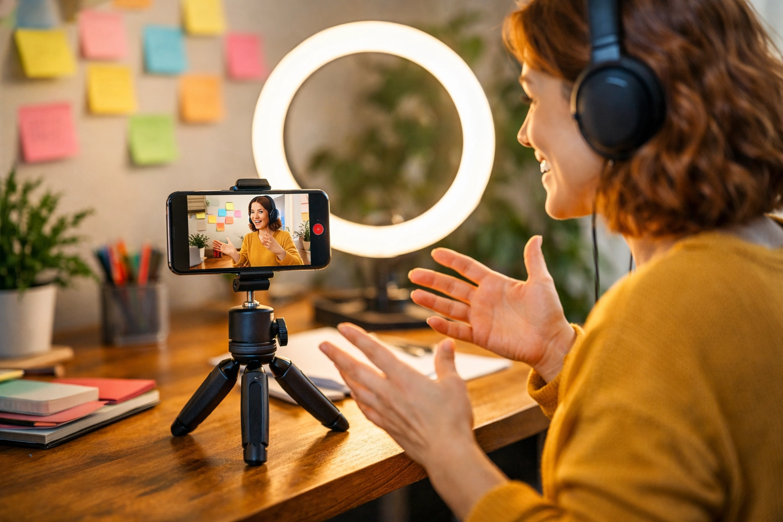 Recording social media tutorial video for service-based business content marketing strategy