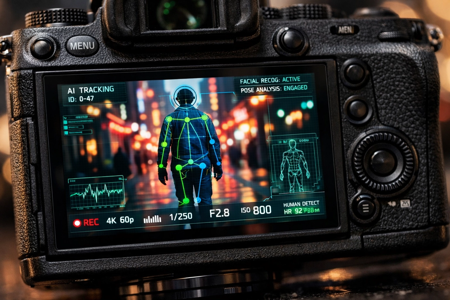 Mirrorless camera showing AI tracking, highlighting operational AI shifts in the photography industry.