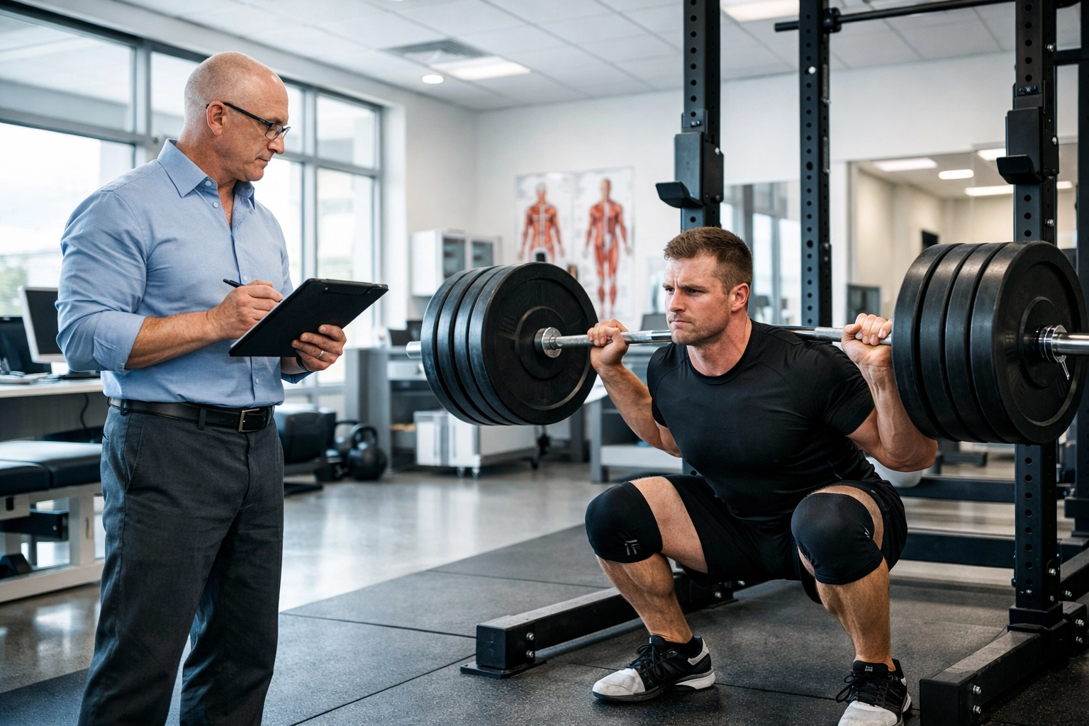 Scott Adams PT providing clinical oversight for an athlete’s strength training session in Venice.