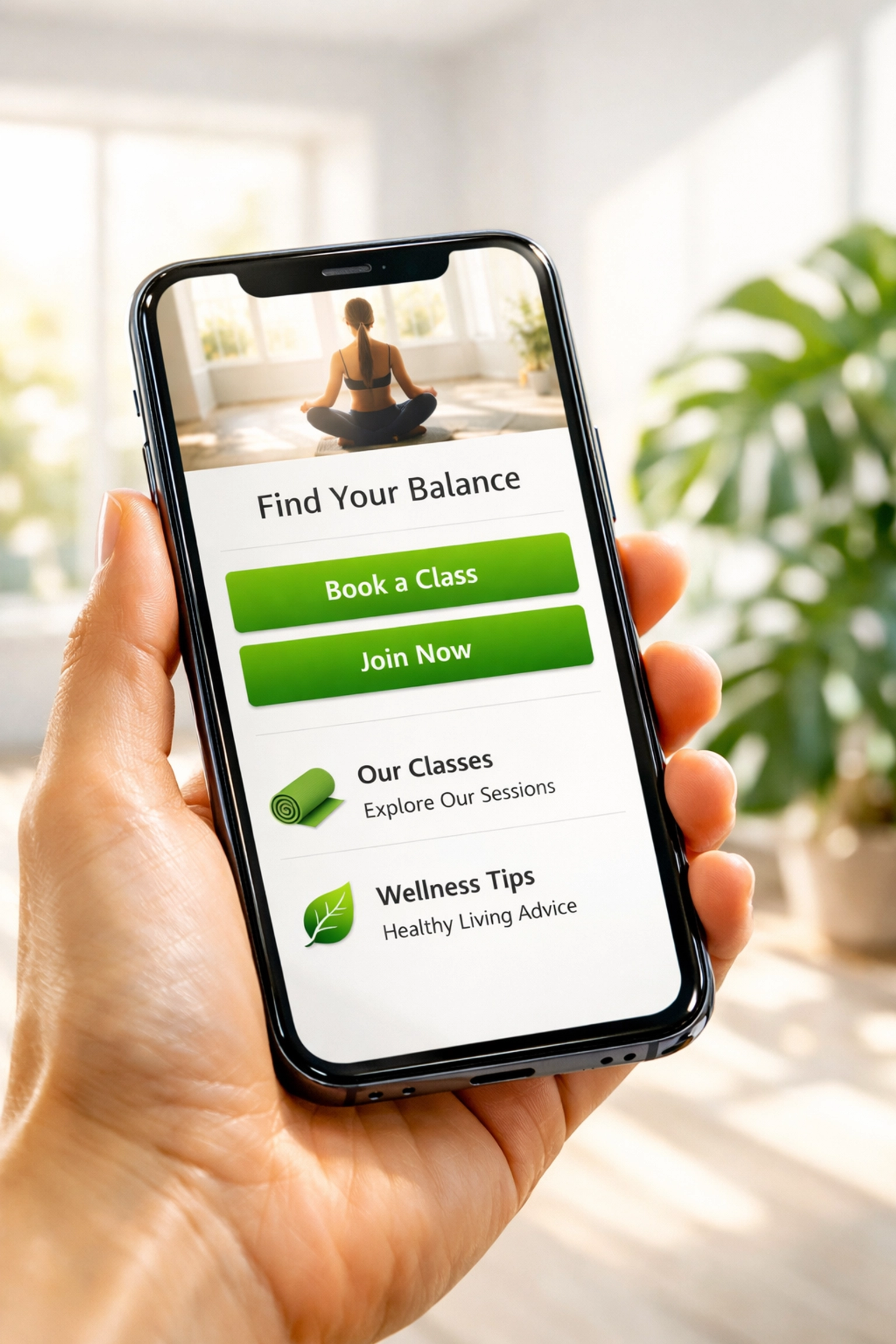 Smartphone showing a mobile-first website for a gym, designed by a professional web development company.