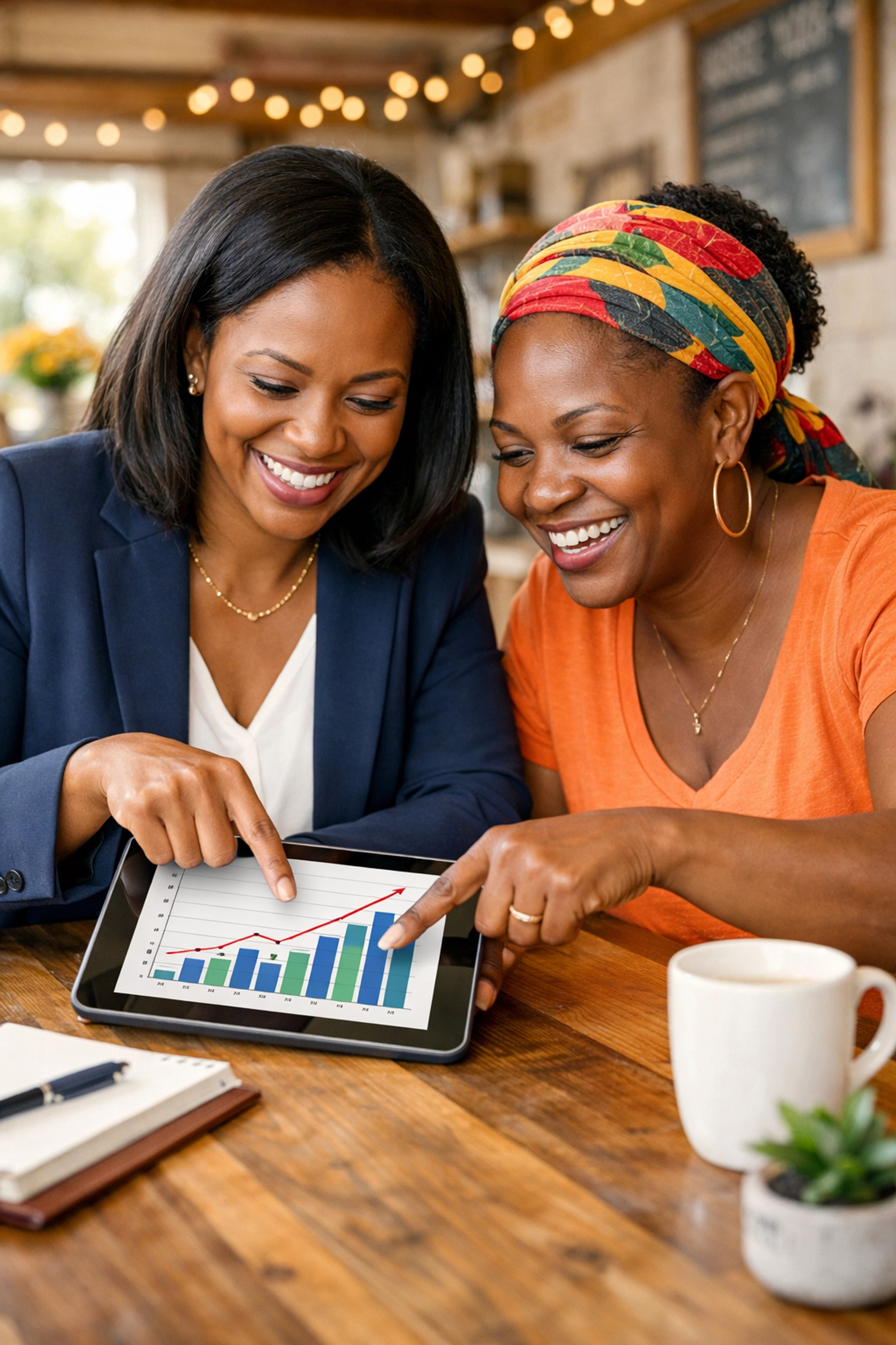 Two Black women collaborating on family assistance and empowerment strategies in New Jersey.