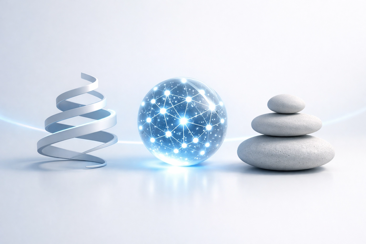 Three interconnected elements representing agility, AI fluency, and wellbeing in modern leadership