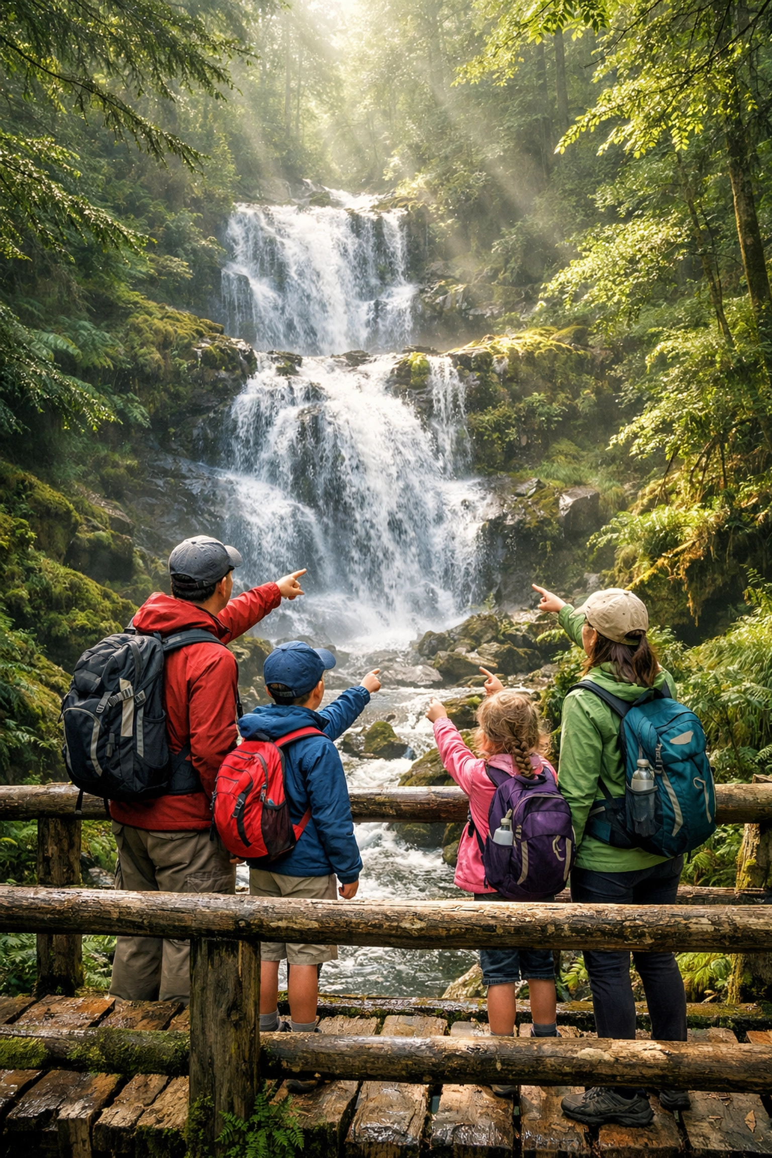 Top 10 Family Travel Activities That Won’t Result in a Public Meltdown 2 A family views a waterfall from a bridge, one of the best photography locations in national parks.