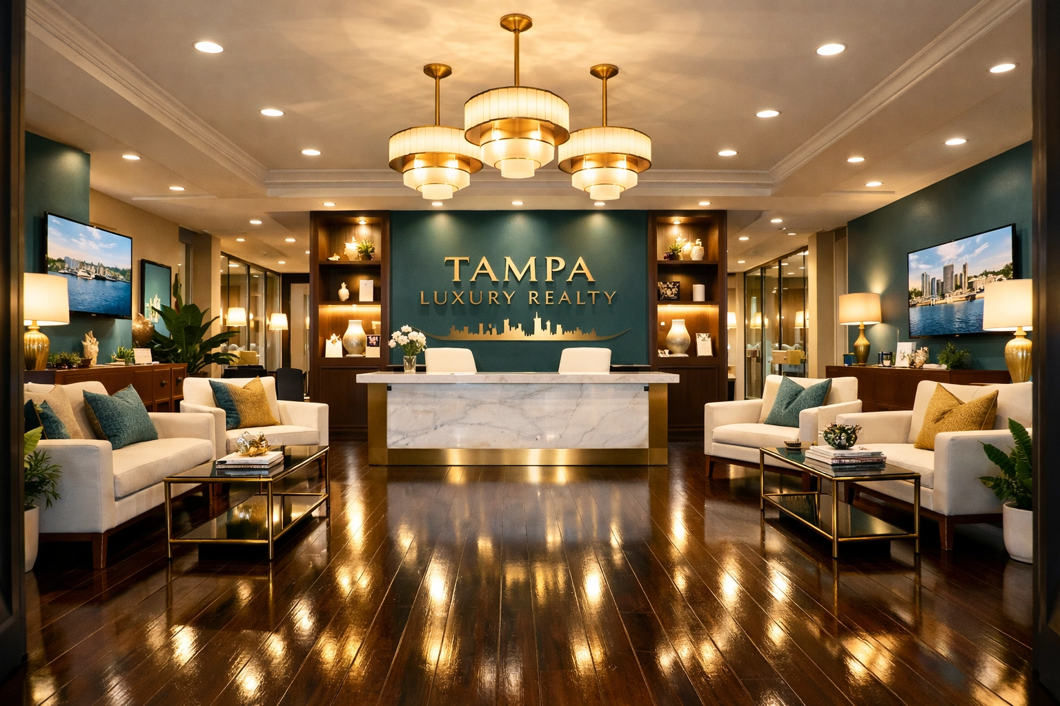 A spotless Tampa boutique lobby with polished floors showcasing professional commercial cleaning services.