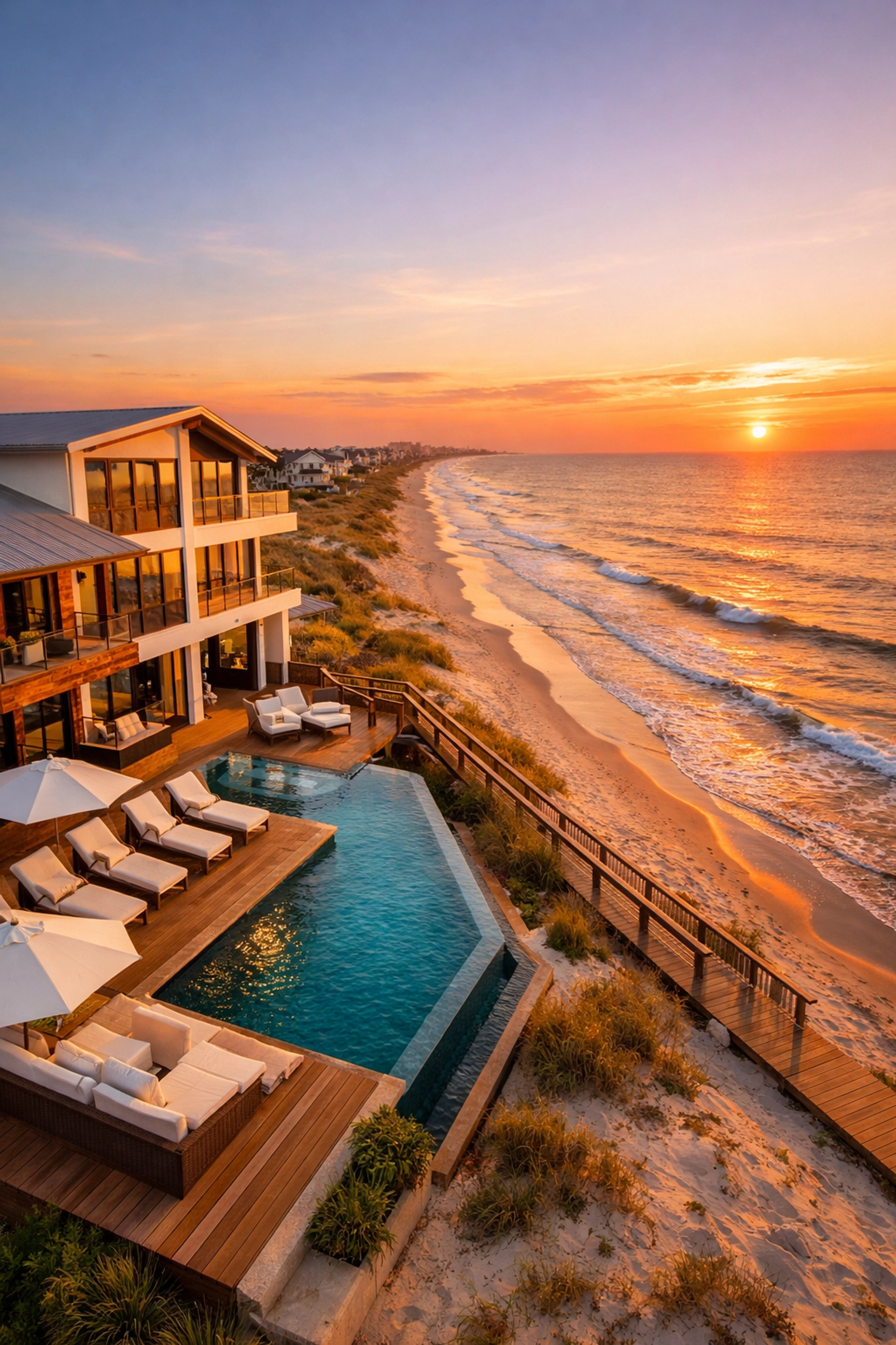 Luxury beachfront vacation rental property on Bolivar Peninsula with infinity pool and Gulf views