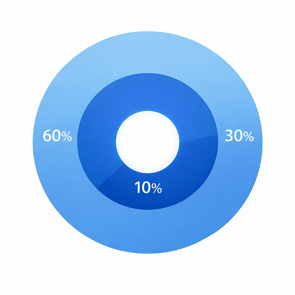 Color wheel showing 60-30-10 rule for web design color palette balance