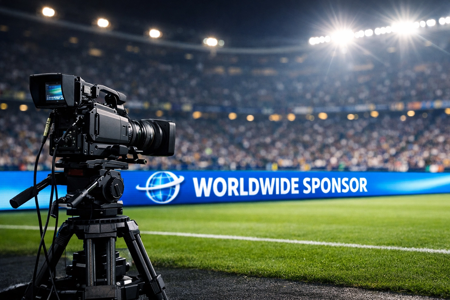 Stadium perimeter advertising boards visible in the background of a live sports broadcast camera.