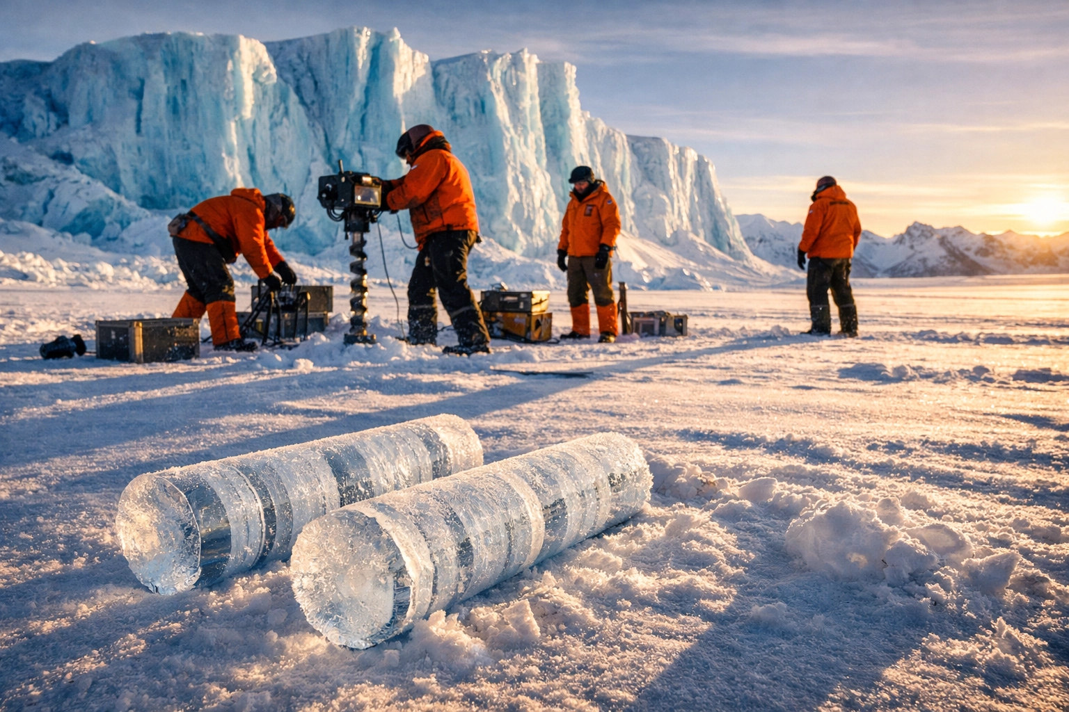 Scientists drilling ancient ice cores in Antarctica for climate research