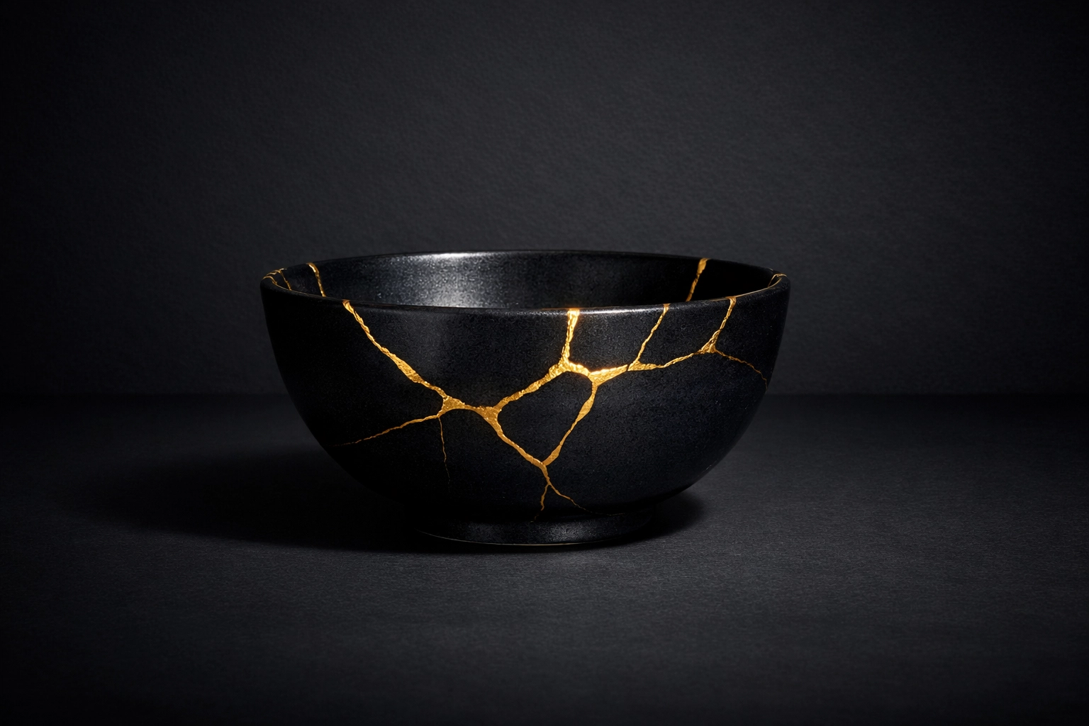 A shattered bowl repaired with gold, illustrating the beauty of healing and restoration after brokenness.