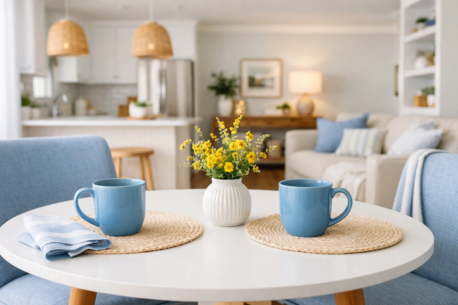 A tidy and guest-ready dining area in Natick, perfectly organized for social gatherings.